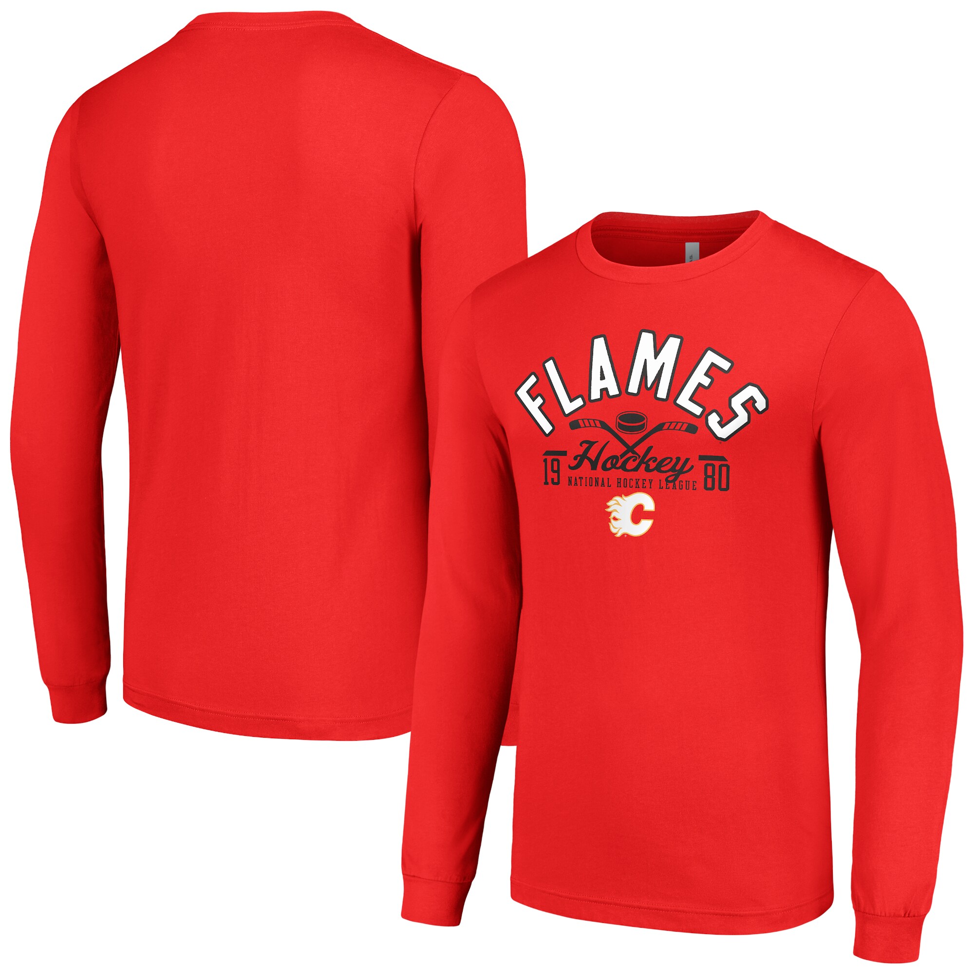 Men's Calgary Flames  Starter Red Puck Long Sleeve T-Shirt