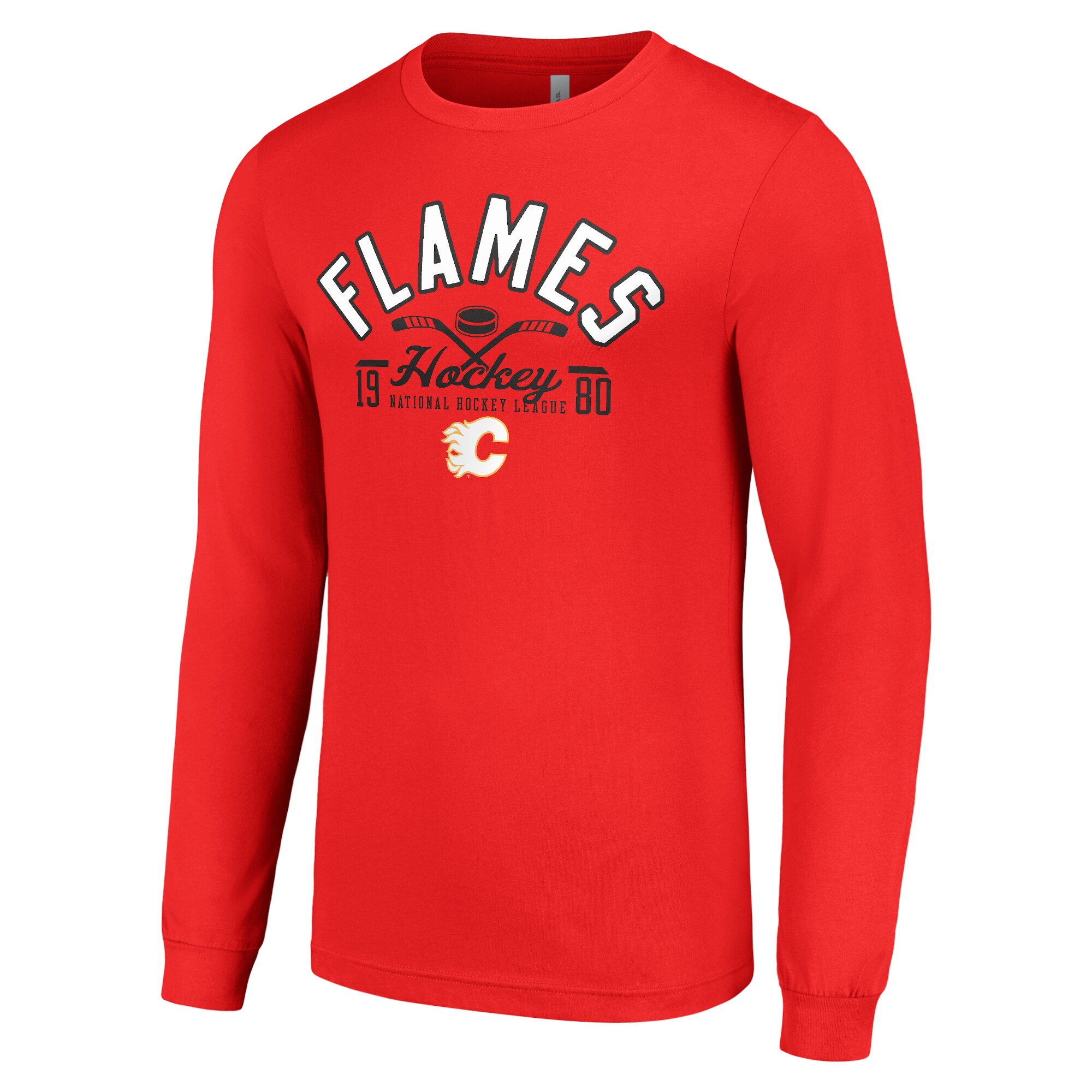 Men's Calgary Flames  Starter Red Puck Long Sleeve T-Shirt