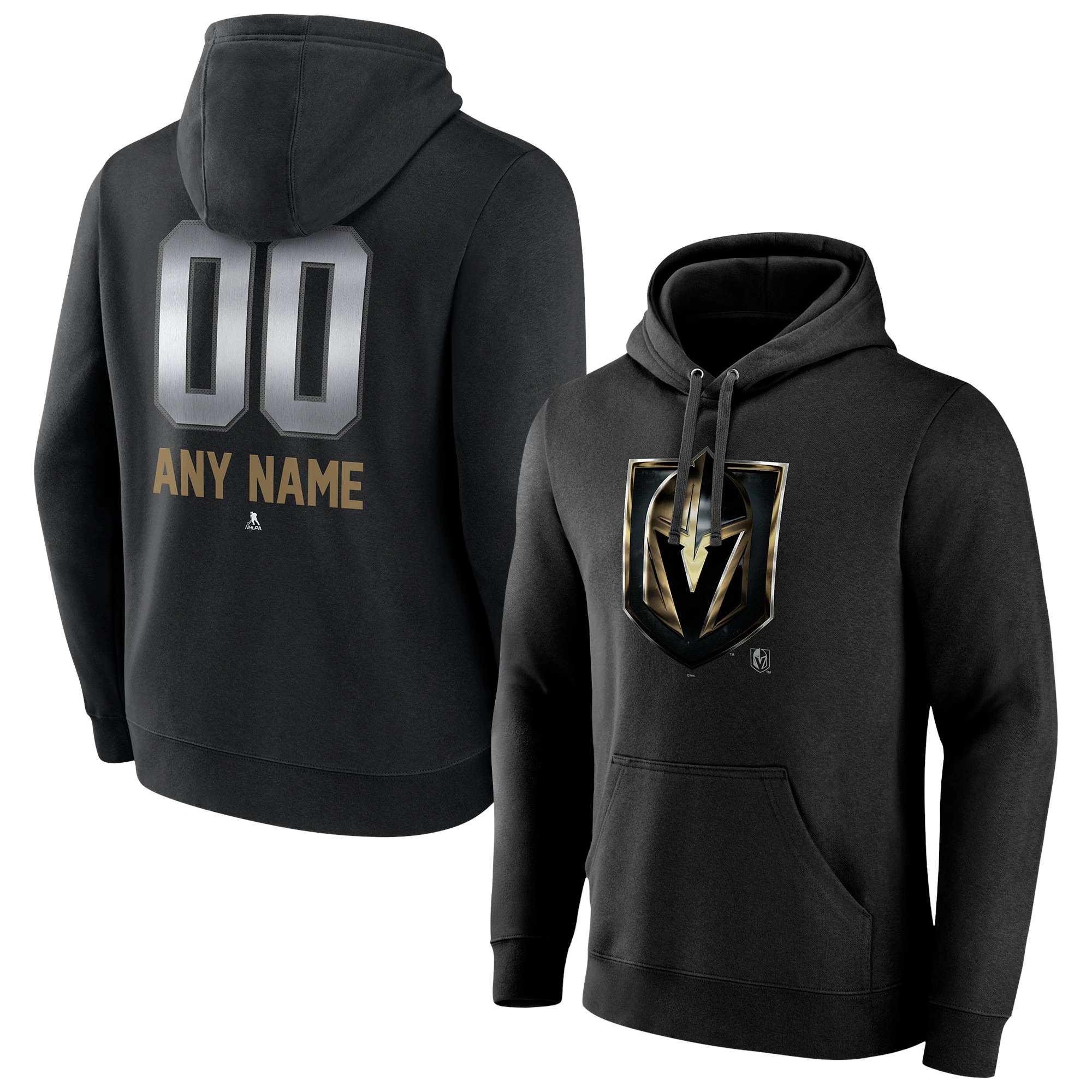 Men's Vegas Golden Knights Black Personalized Midnight Mascot Logo Pullover Hoodie