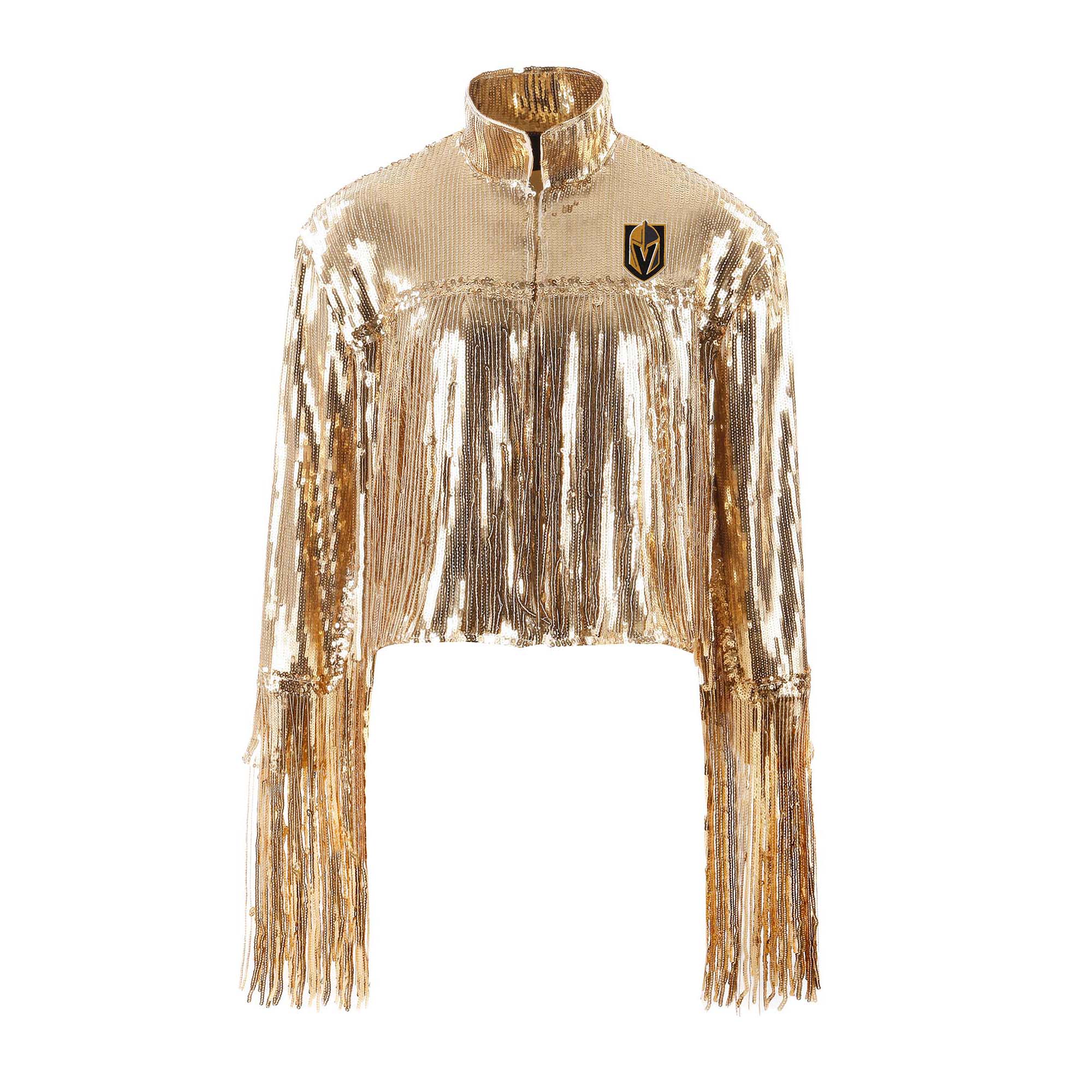 Women's Vegas Golden Knights Cuce Gold Cropped Sequin Fringe Blazer