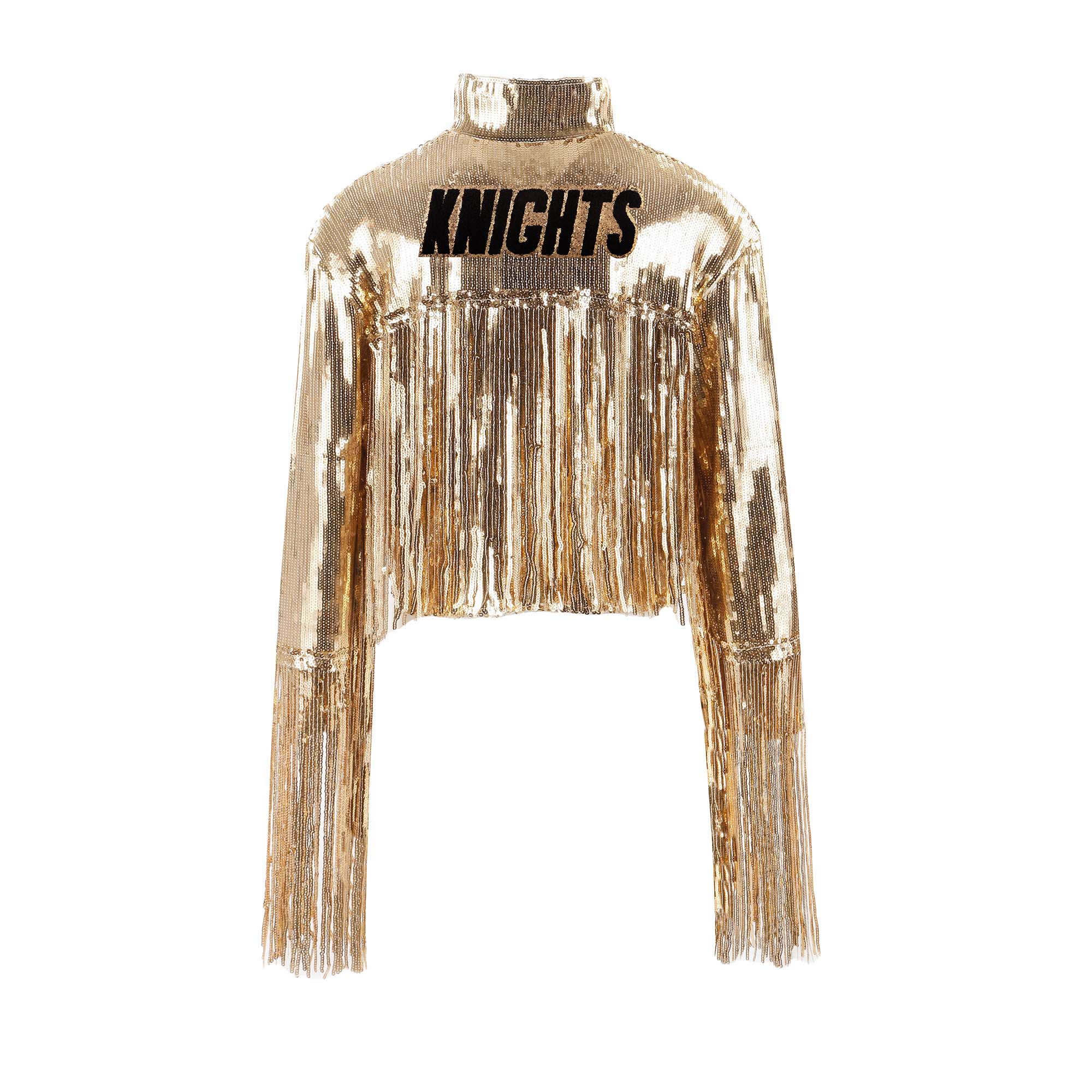 Women's Vegas Golden Knights Cuce Gold Cropped Sequin Fringe Blazer