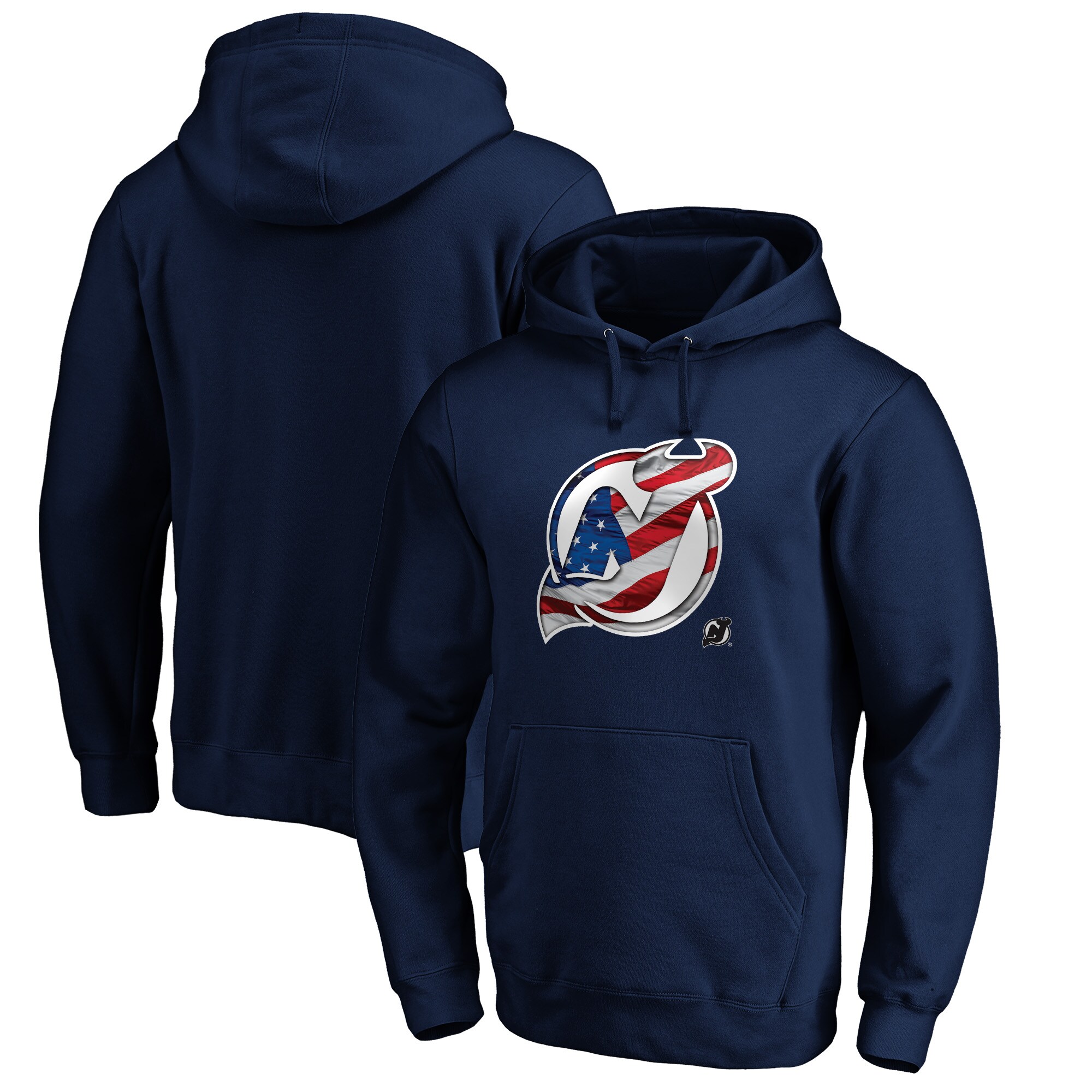 Men's New Jersey Devils Navy Banner Wave Logo Pullover Hoodie