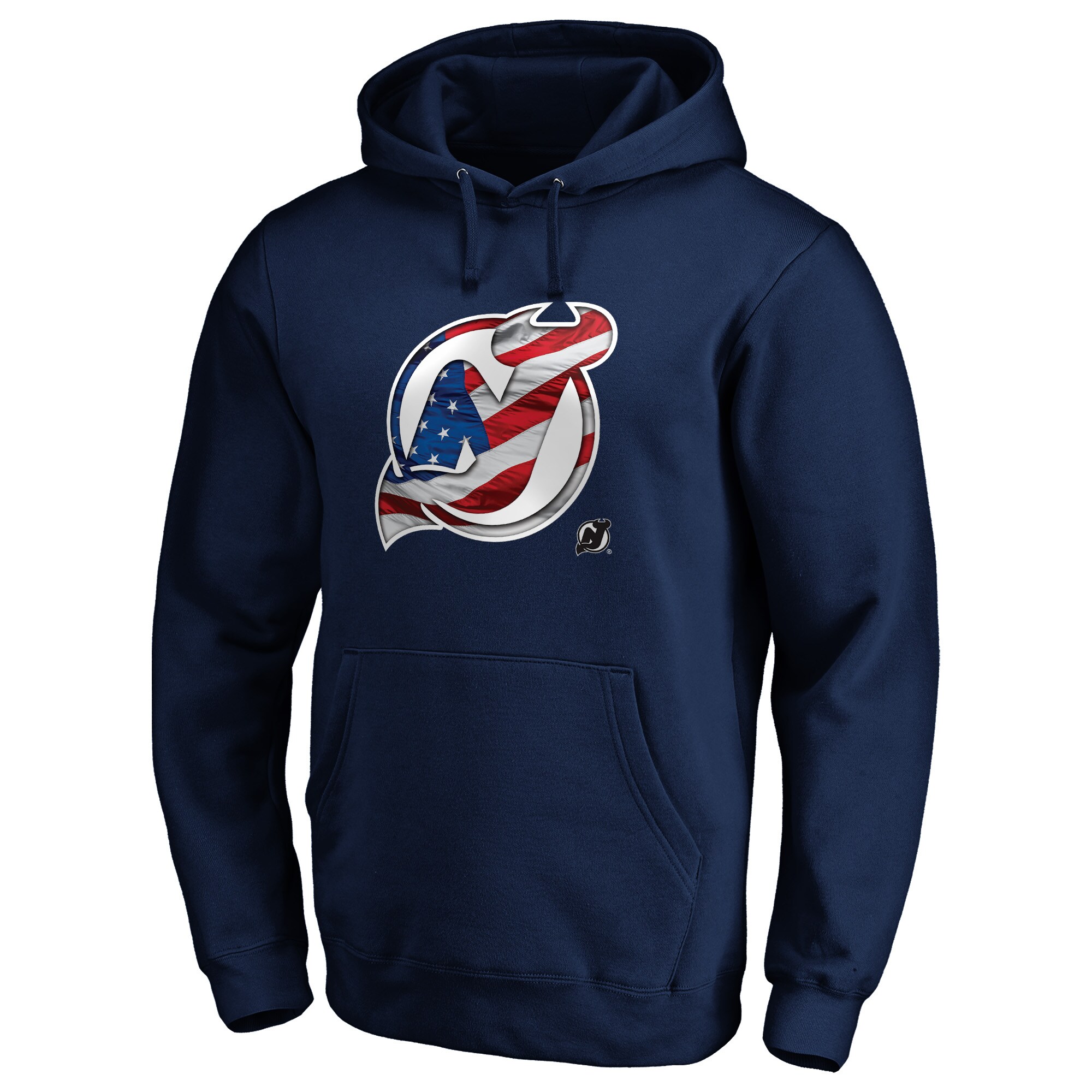 Men's New Jersey Devils Navy Banner Wave Logo Pullover Hoodie