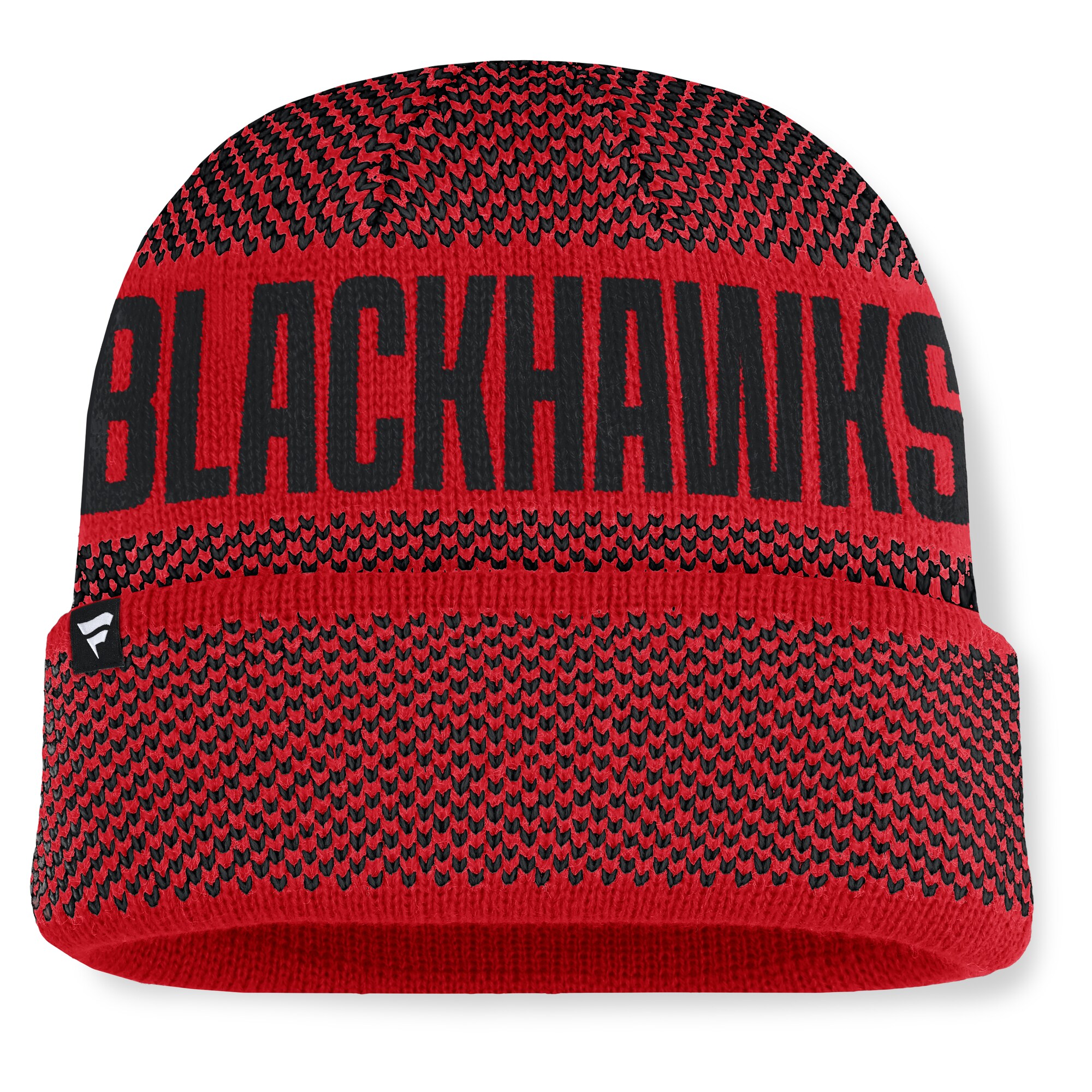 Men's Chicago Blackhawks Fanatics Red/Black Fundamentals Shelter Cuffed Knit Hat