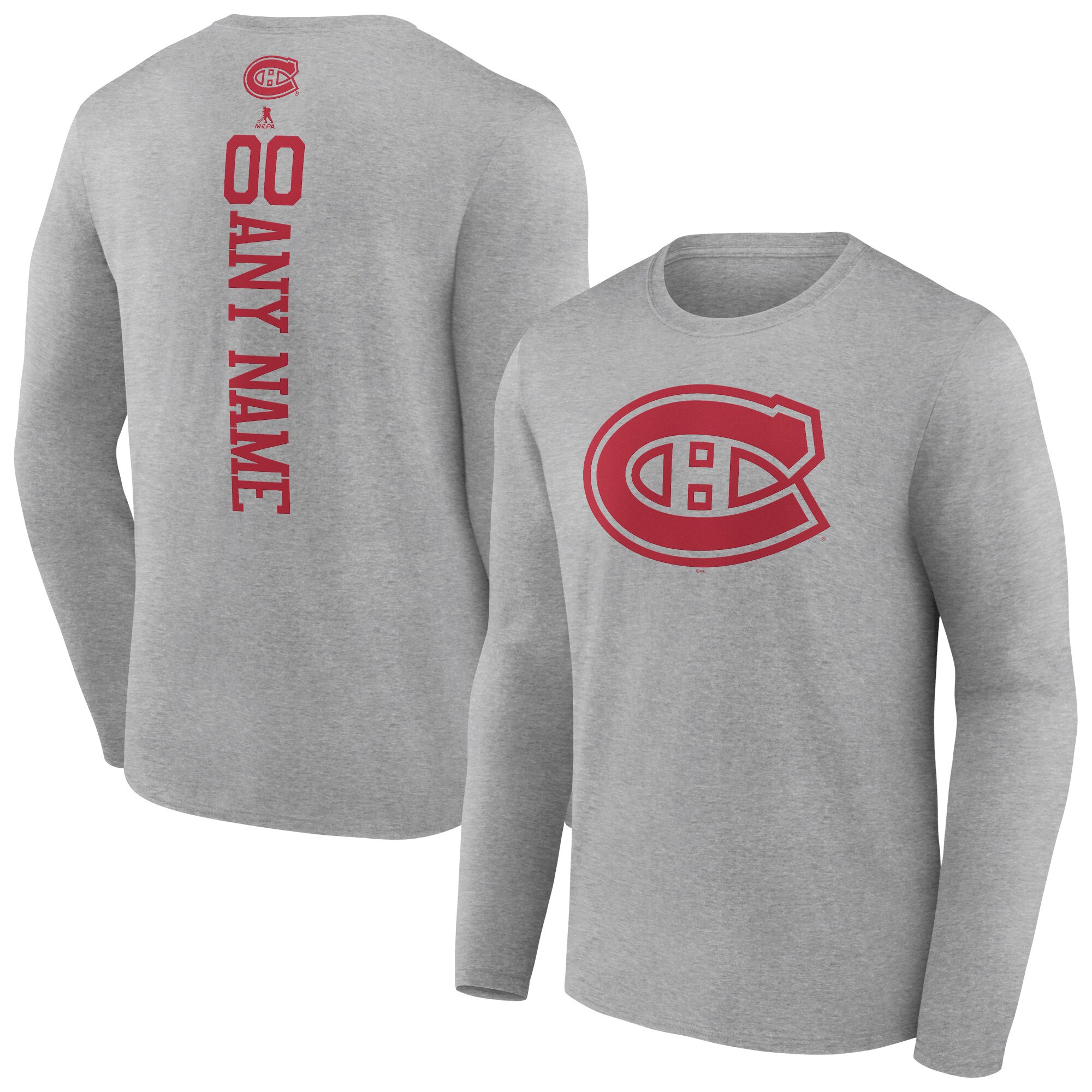 Men's Montreal Canadiens Heather Gray Personalized Name & Number Long Sleeve T-Shirt