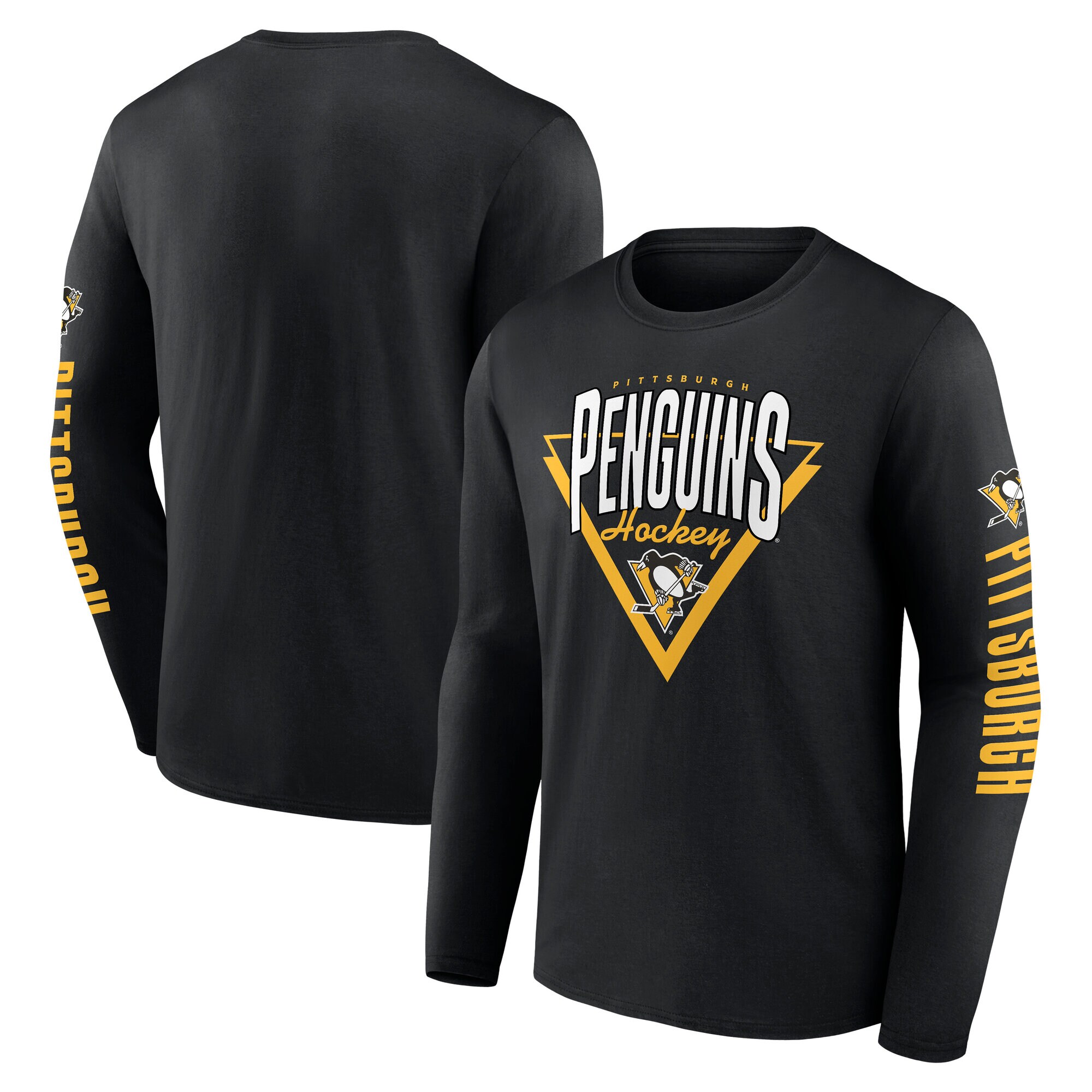 Men's Pittsburgh Penguins Fanatics Black Headline Long Sleeve T-Shirt