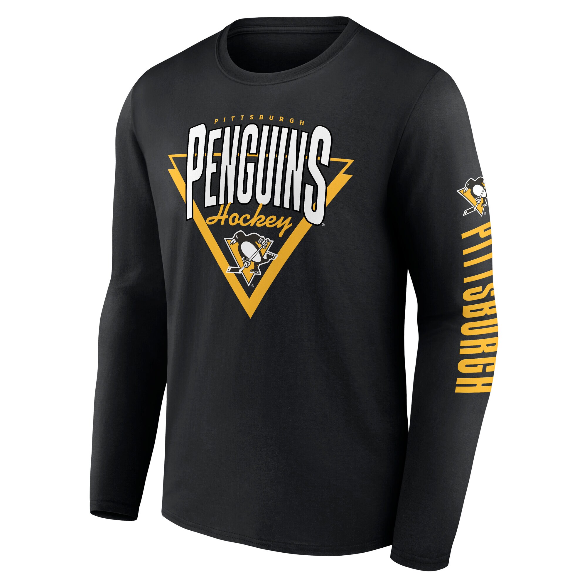 Men's Pittsburgh Penguins Fanatics Black Headline Long Sleeve T-Shirt