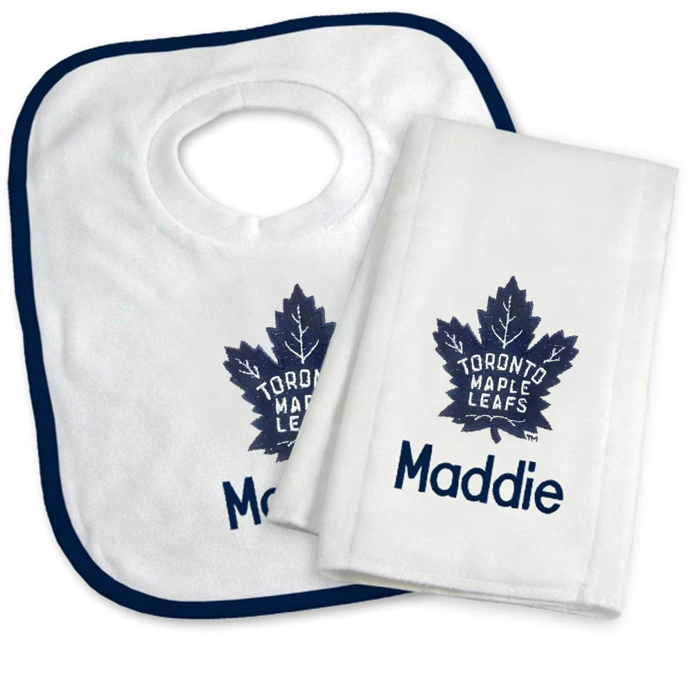 Newborn & Infant Toronto Maple Leafs White Personalized Bib & Burp Cloth Set