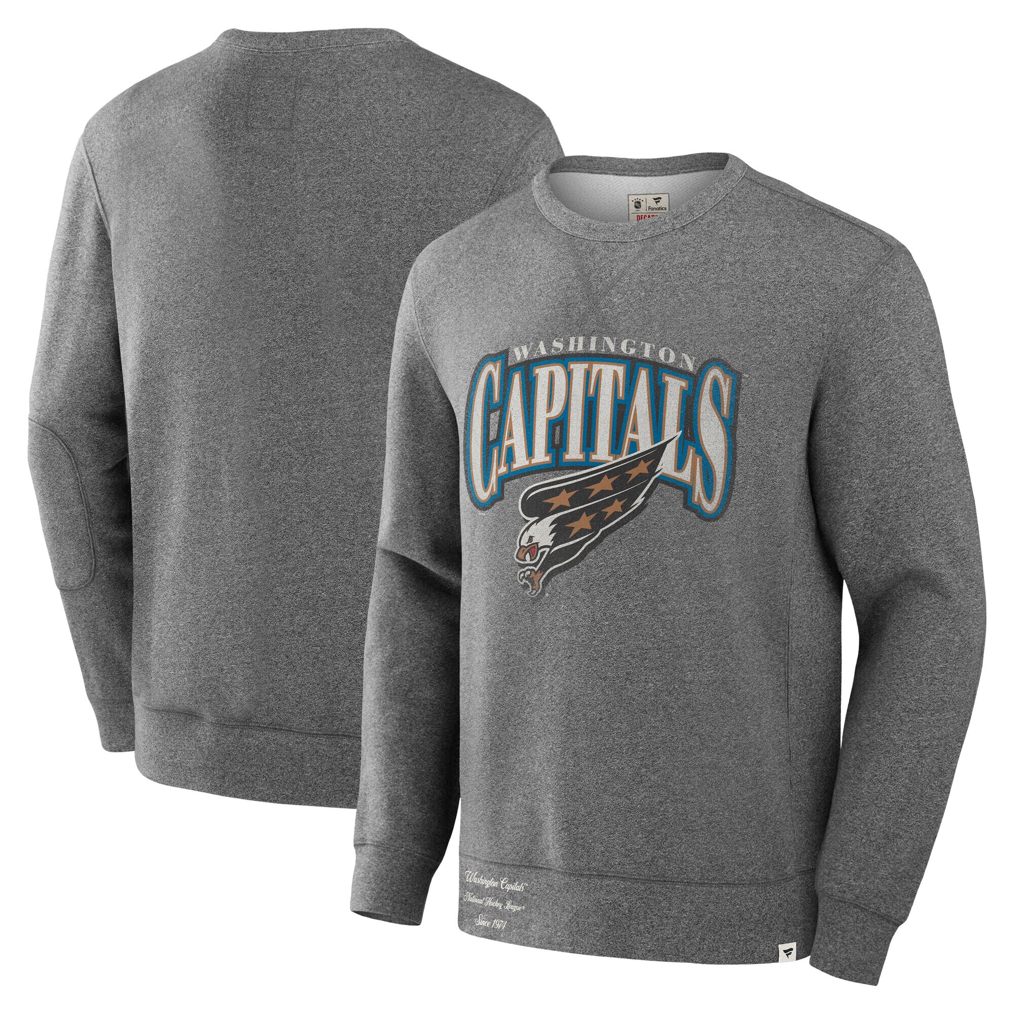 Men's Washington Capitals Fanatics Heather Gray Decades Collection Legendary Fleece Pullover Sweatshirt