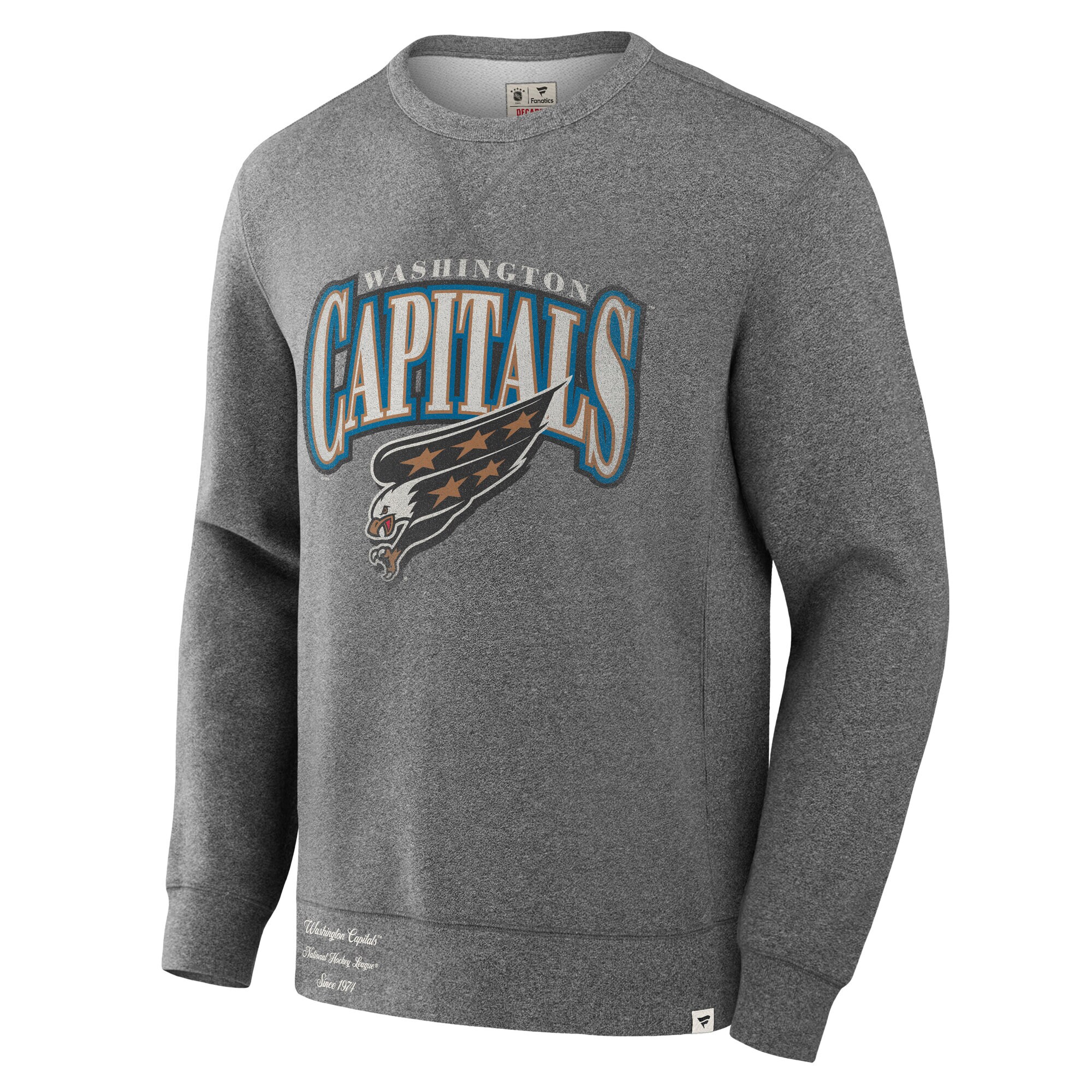 Men's Washington Capitals Fanatics Heather Gray Decades Collection Legendary Fleece Pullover Sweatshirt