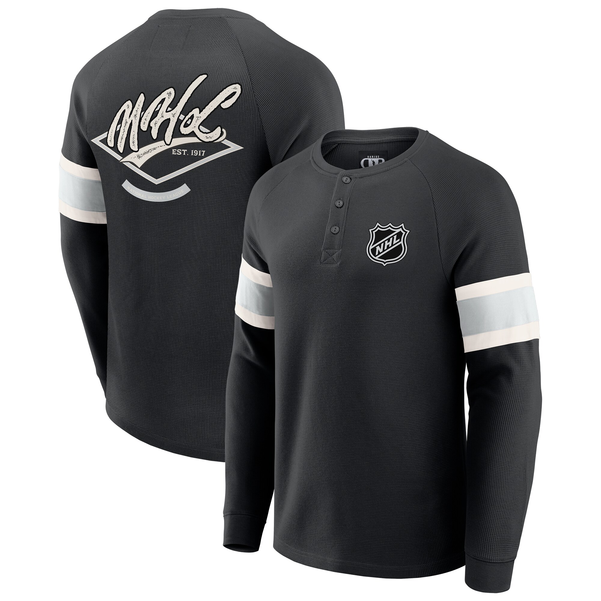 Men's NHL Darius Rucker Collection by Fanatics Black Waffle-Knit Raglan Long Sleeve Henley T-Shirt