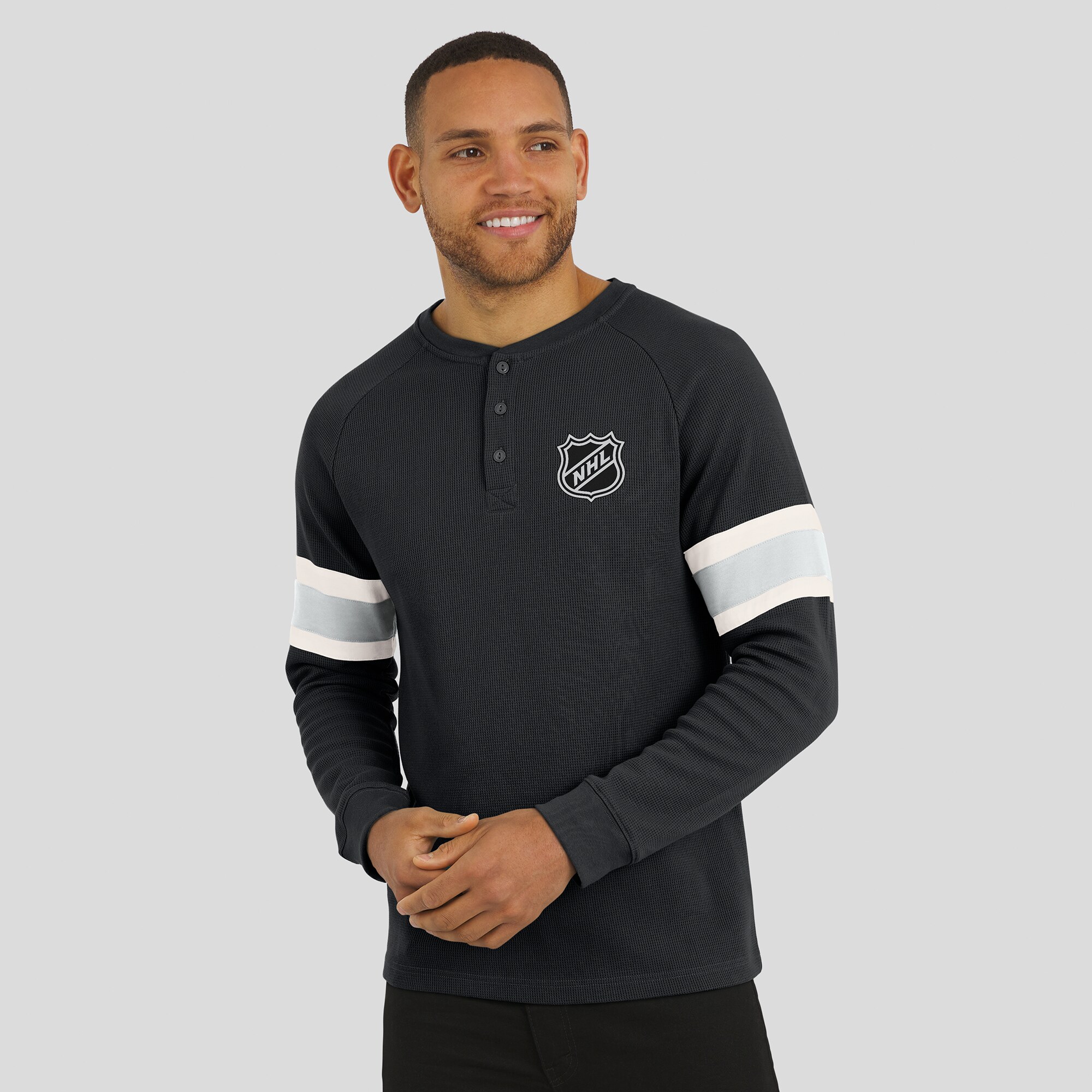 Men's NHL Darius Rucker Collection by Fanatics Black Waffle-Knit Raglan Long Sleeve Henley T-Shirt 6 Men's NHL Darius Rucker Collection by Fanatics Black Waffle-Knit Raglan Long Sleeve Henley T-Shirt