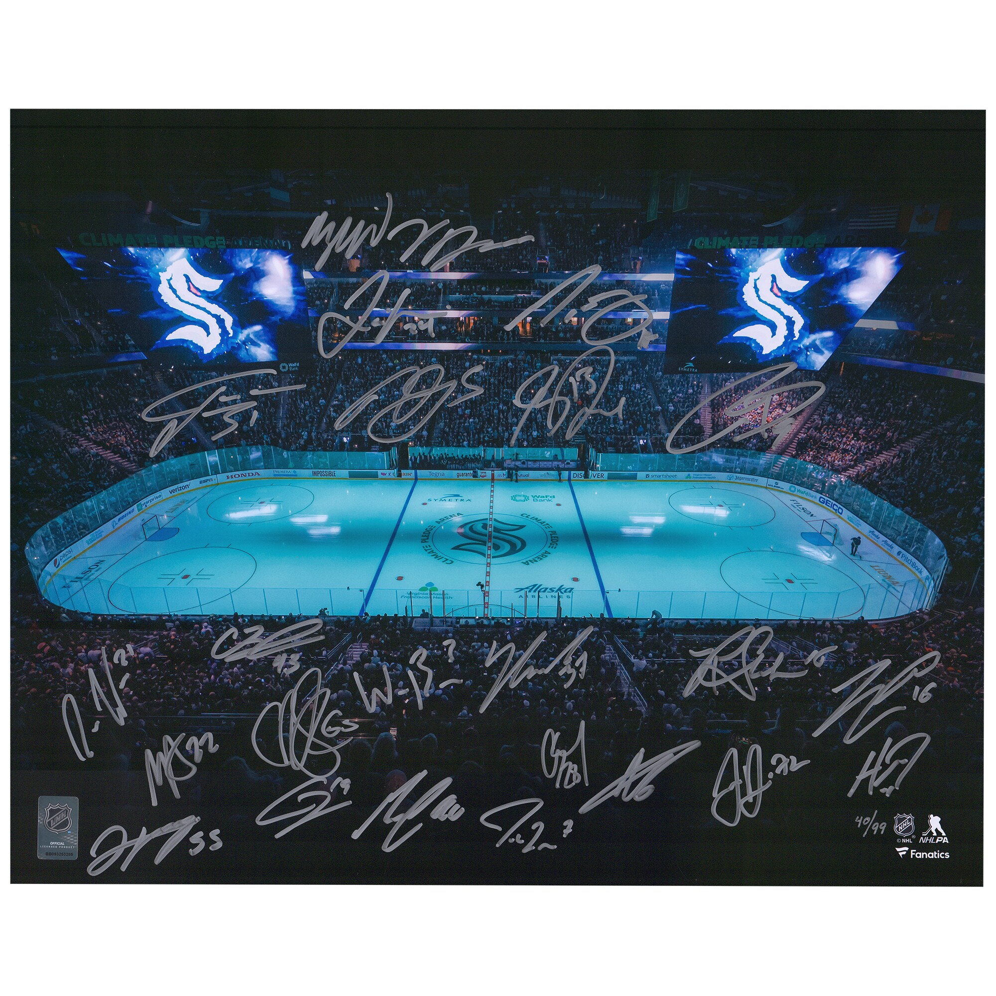 Autographed Seattle Kraken Fanatics Authentic 16" x 20" Opening Night Rink Photograph with Multiple Signatures - Limited Edition of 99