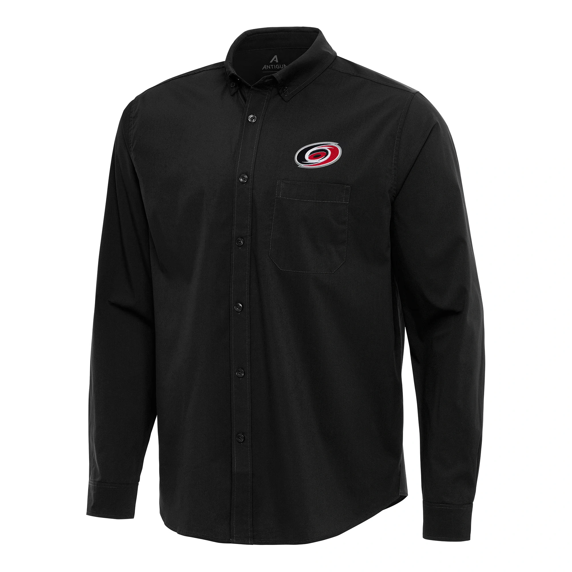 Men's Carolina Hurricanes Antigua Black Flight Woven Tri-Blend Long Sleeve Button-Down Shirt
