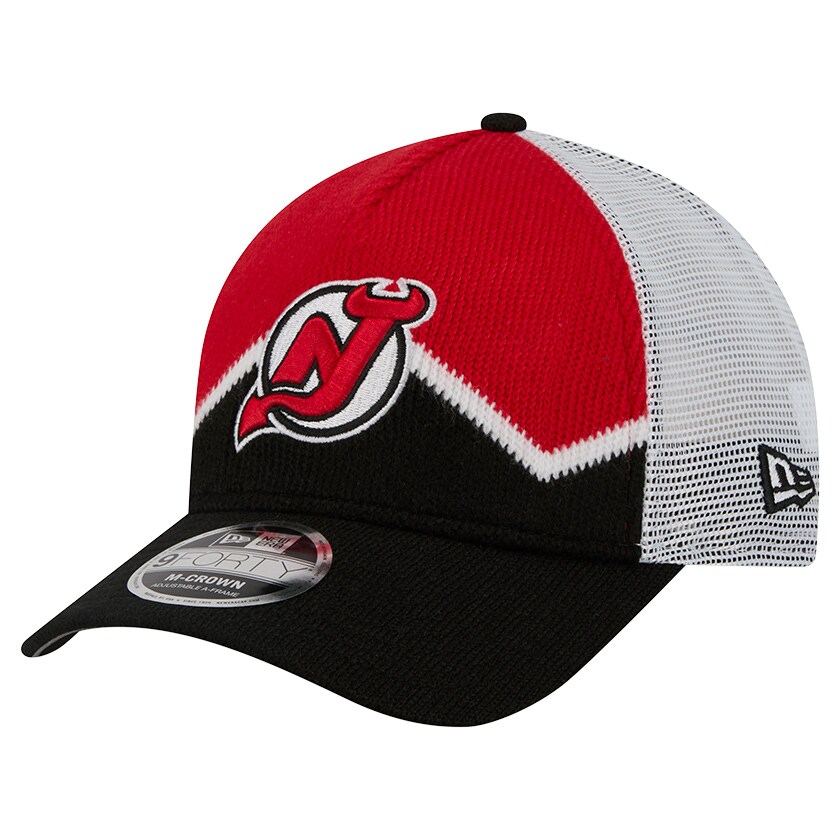 Men's New Jersey Devils  New Era Black/Red Hockey Sock 9FORTY A-Frame M-Crown Adjustable Trucker Hat
