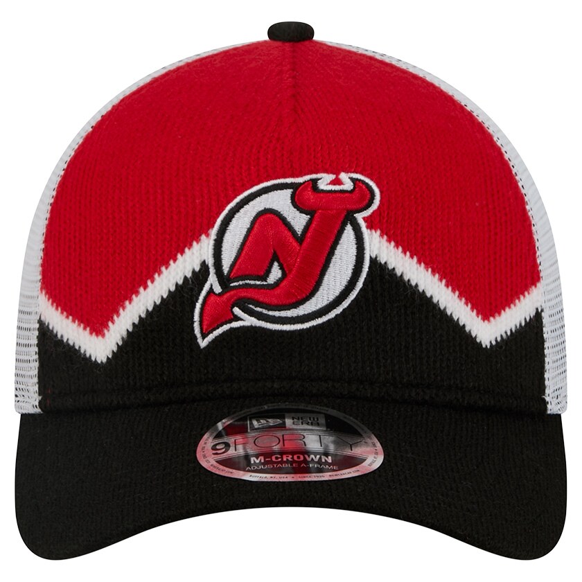 Men's New Jersey Devils  New Era Black/Red Hockey Sock 9FORTY A-Frame M-Crown Adjustable Trucker Hat