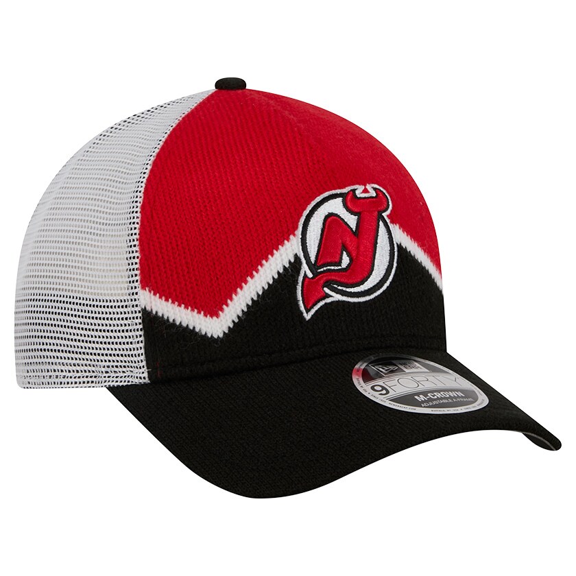 Men's New Jersey Devils  New Era Black/Red Hockey Sock 9FORTY A-Frame M-Crown Adjustable Trucker Hat