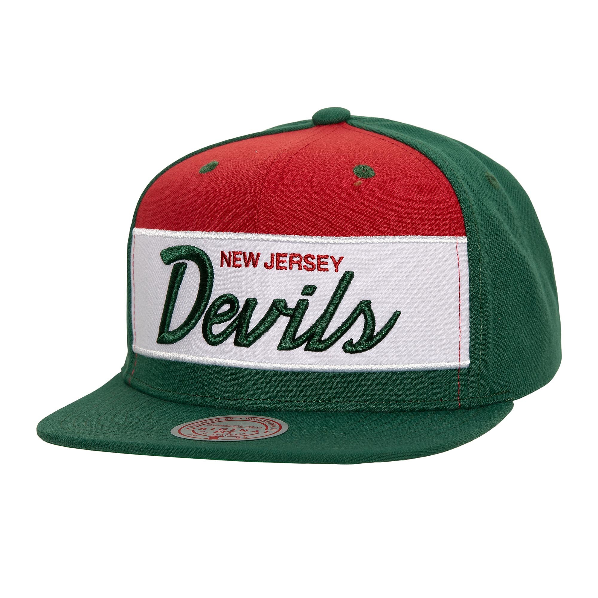 Men's New Jersey Devils Mitchell & Ness Green Retro Script Colorblock Snapback Hat