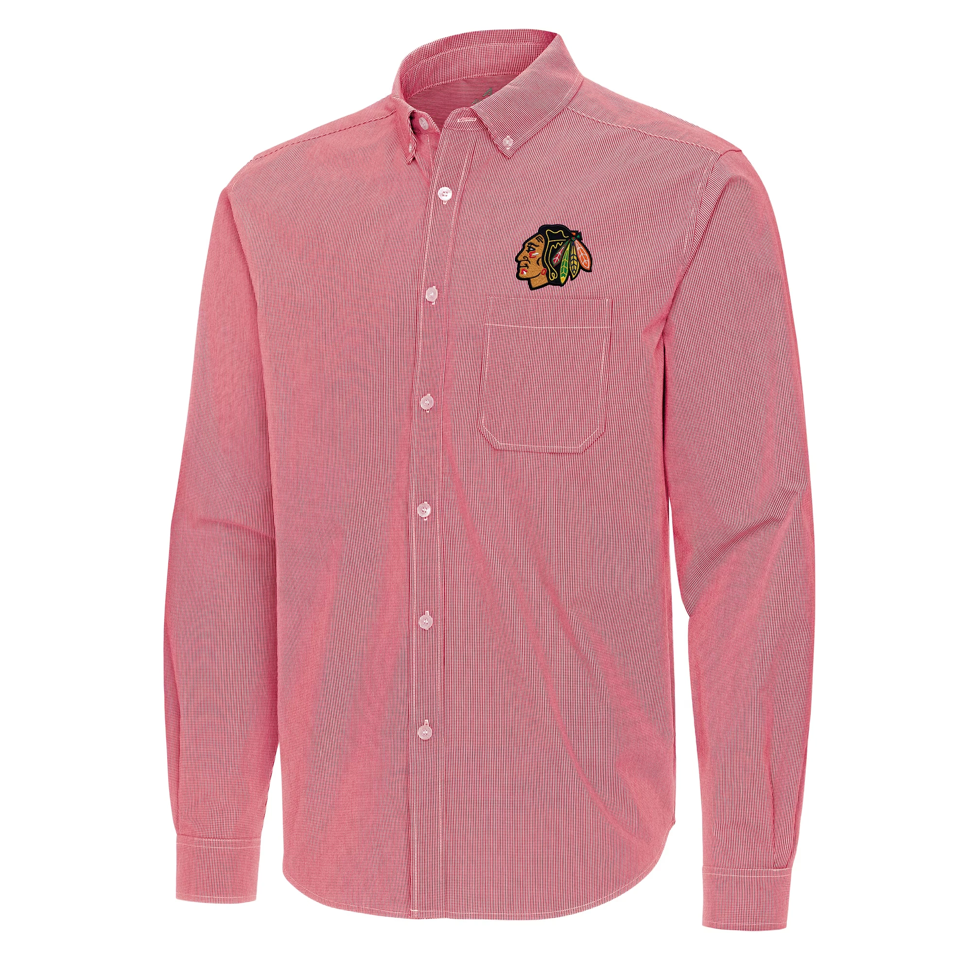 Men's Chicago Blackhawks Antigua Red Porter Woven Tri-Blend Long Sleeve Button-Down Shirt