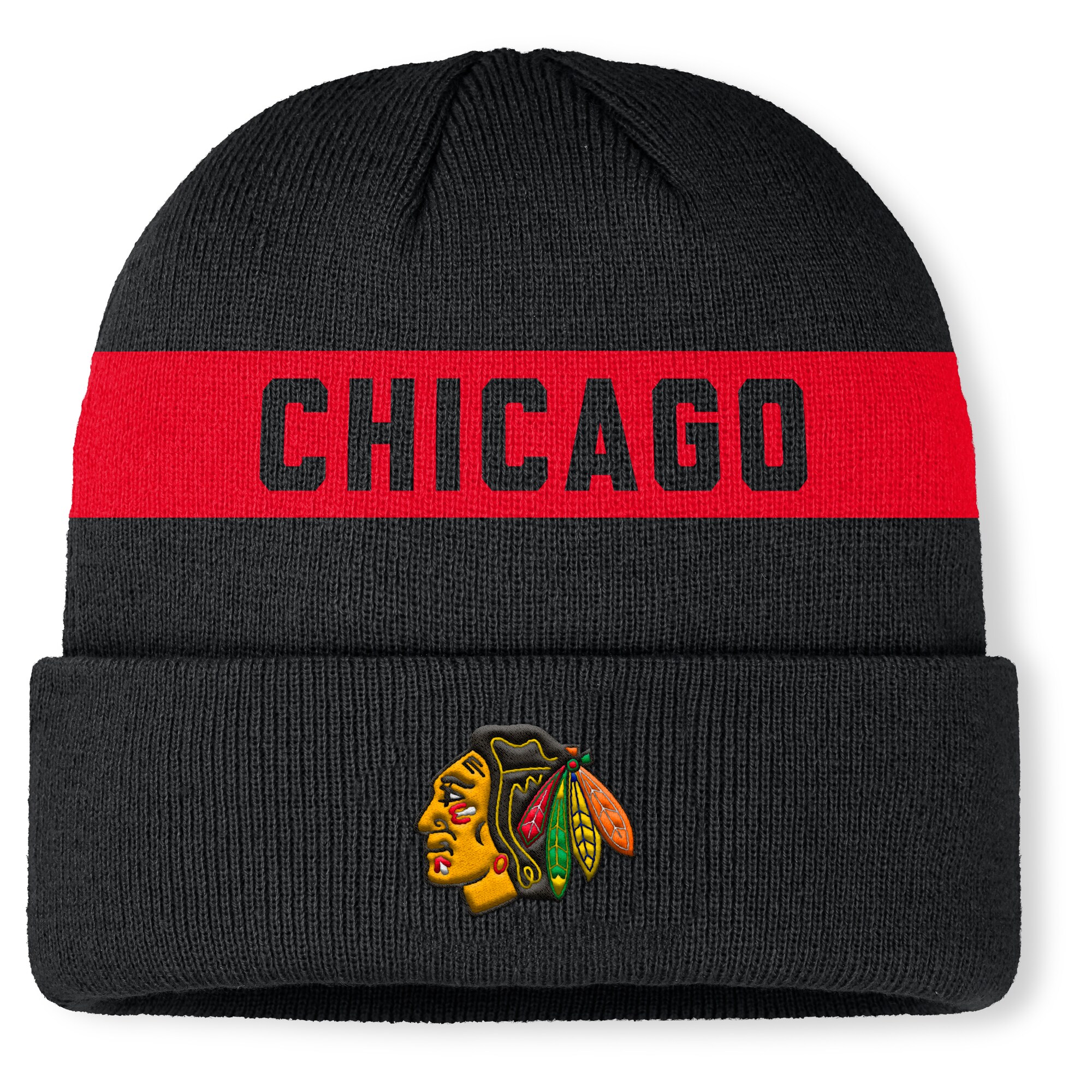 Men's Chicago Blackhawks Fanatics Black Authentic Pro Rink Cuffed Knit Hat