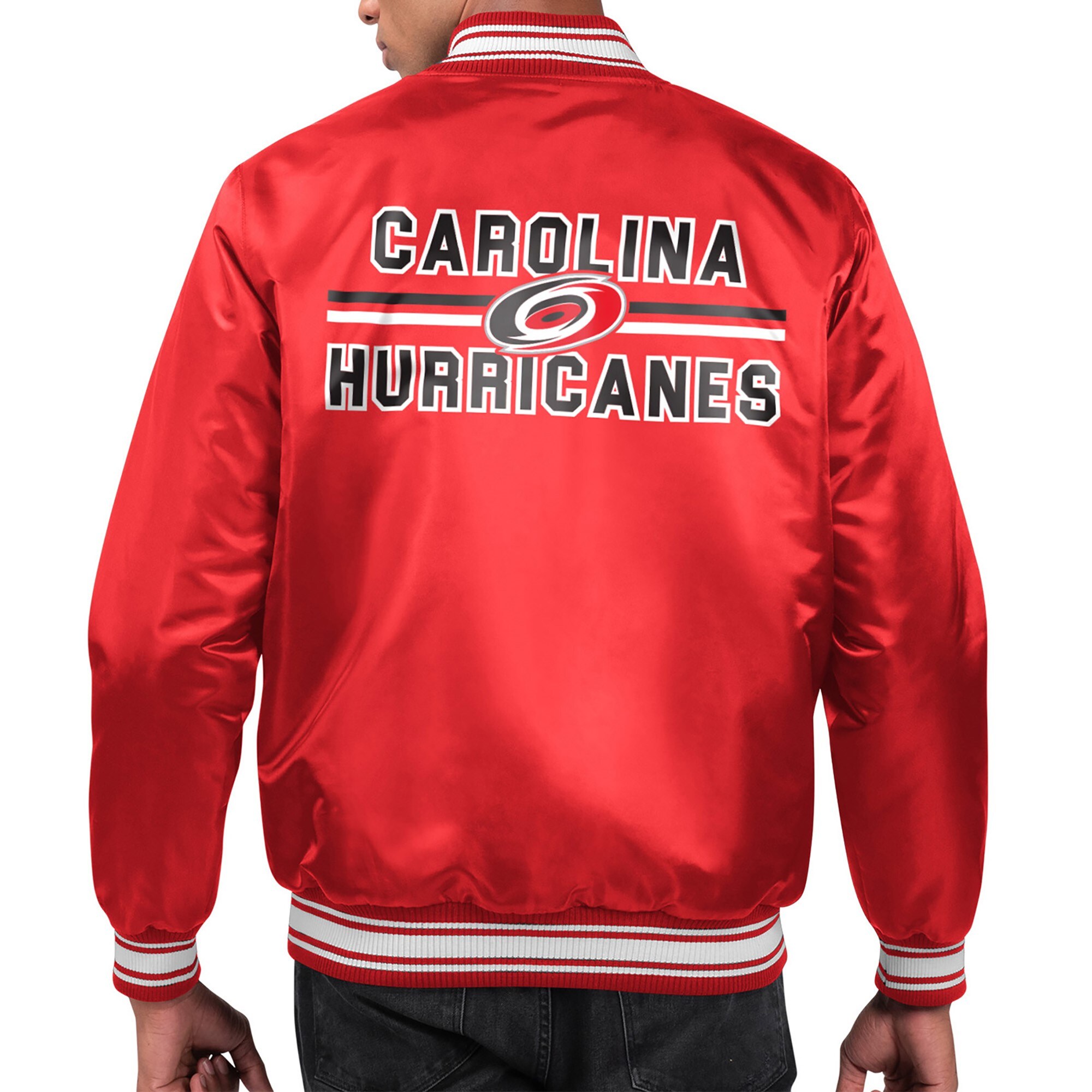 Men's Carolina Hurricanes Starter Red Printed Team Logo Satin Varsity Full-Snap Jacket
