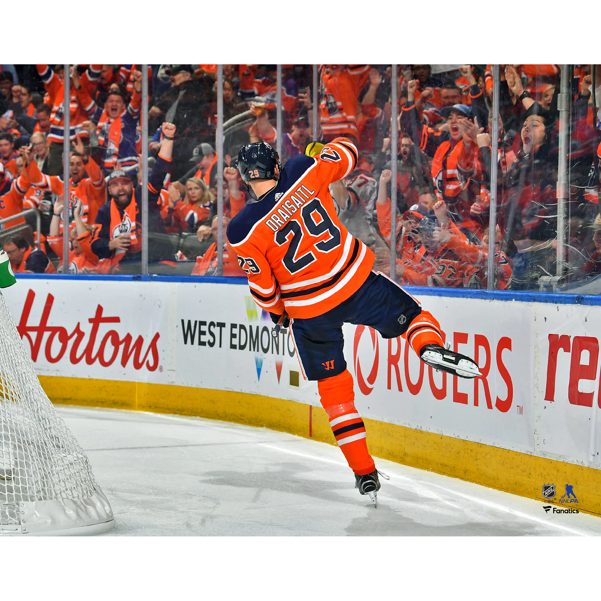 Unsigned Edmonton Oilers Leon Draisaitl Fanatics Authentic Orange Jersey Goal Celebration Photograph