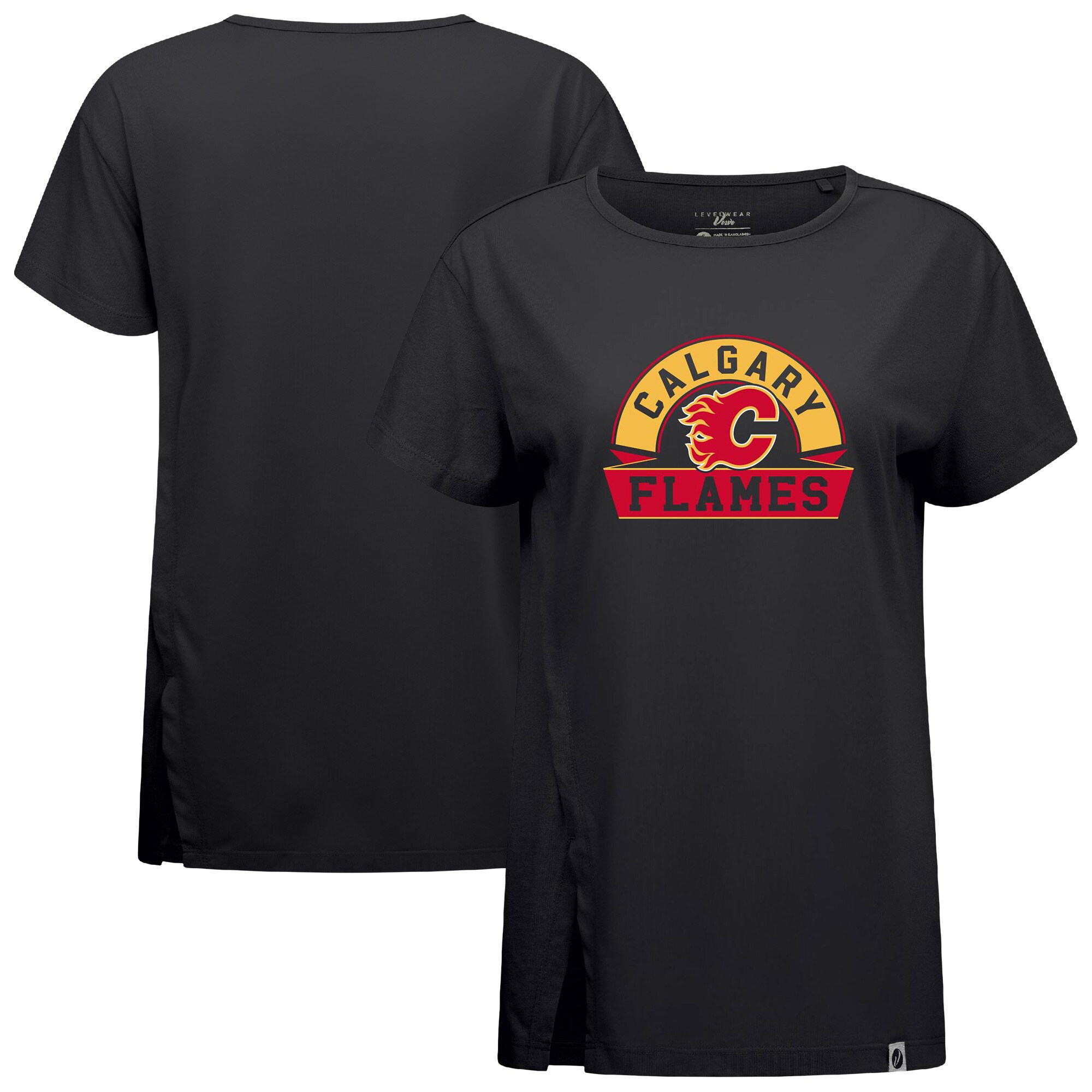 Women's Calgary Flames  Levelwear Black Influx Banner Arch T-Shirt