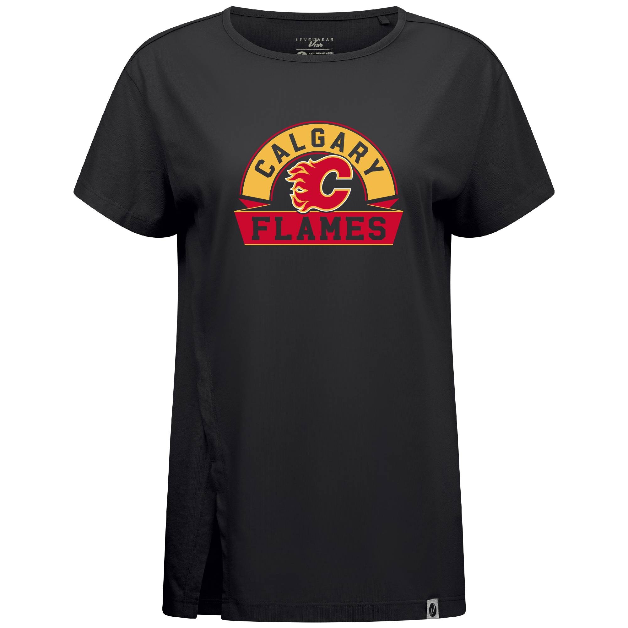 Women's Calgary Flames  Levelwear Black Influx Banner Arch T-Shirt