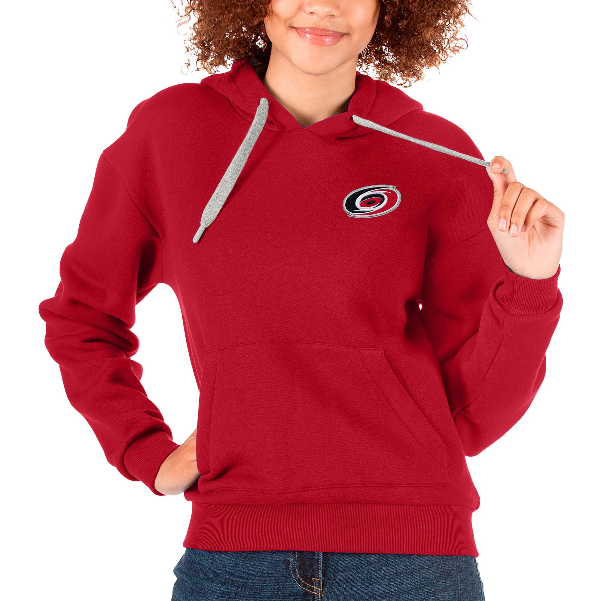 Women's Carolina Hurricanes Antigua Red Primary Logo Victory Pullover Hoodie