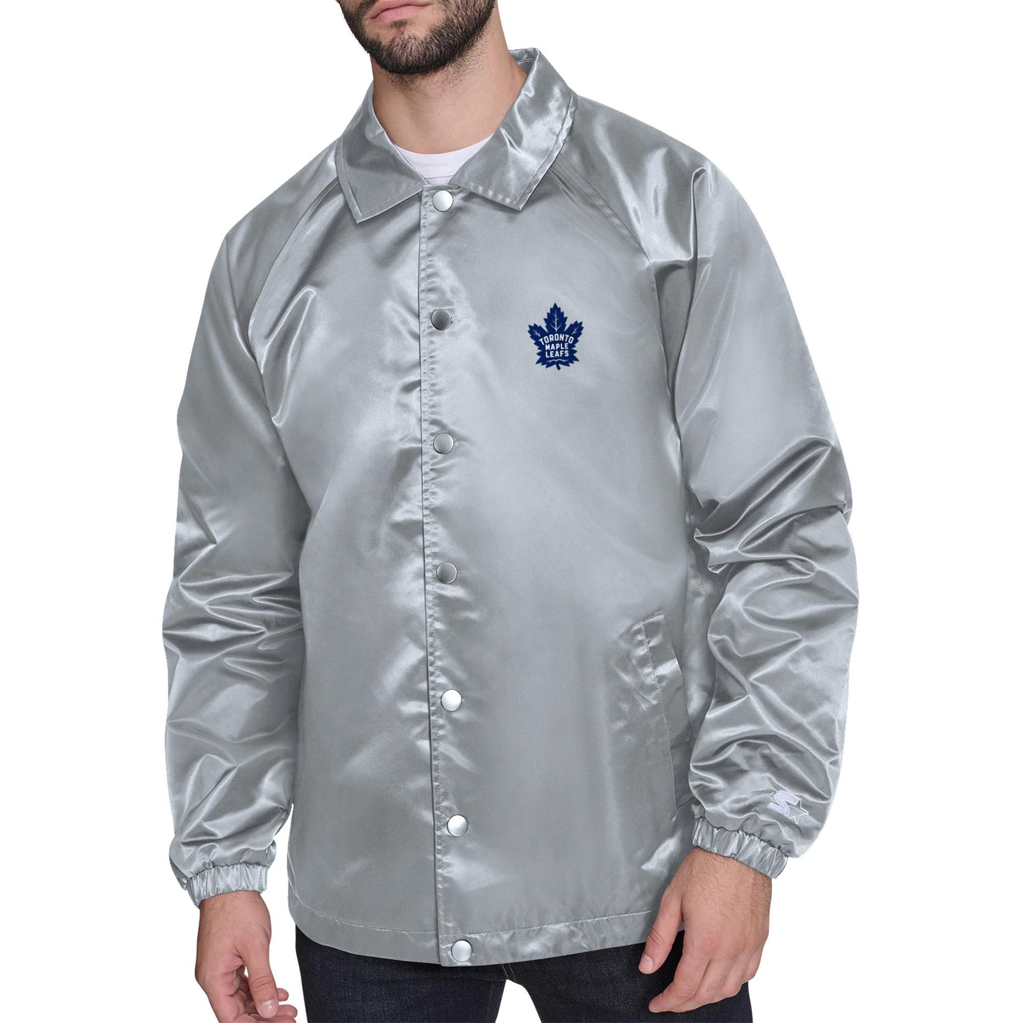 Men's Toronto Maple Leafs  Starter Gray Retro Logo Raglan Coaches Full-Snap Jacket