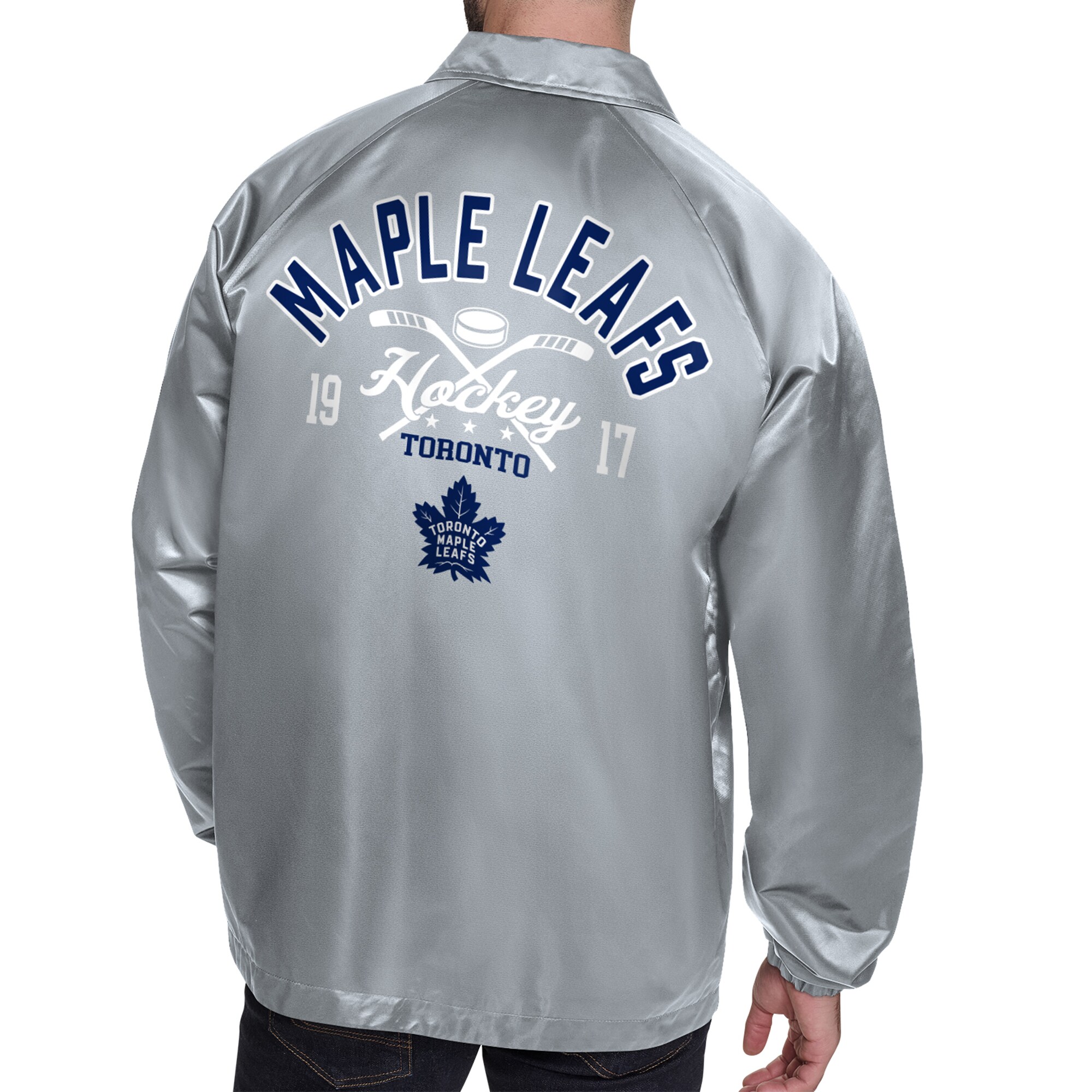 Men's Toronto Maple Leafs  Starter Gray Retro Logo Raglan Coaches Full-Snap Jacket