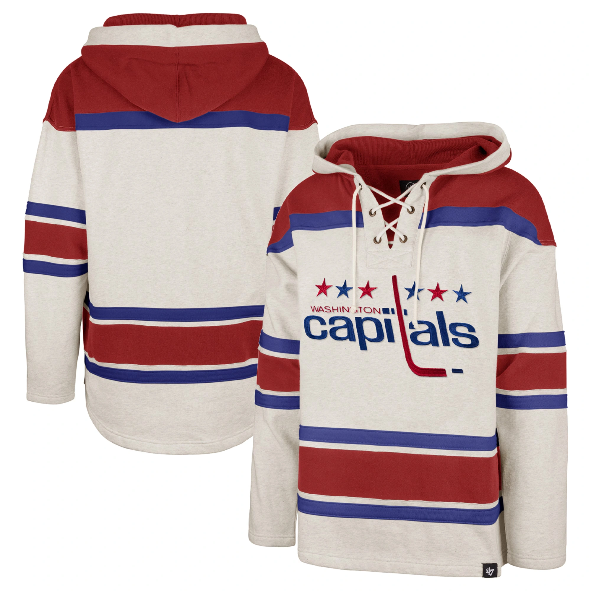 Men's Washington Capitals '47 Oatmeal Rockaway Lace-Up Pullover Hoodie