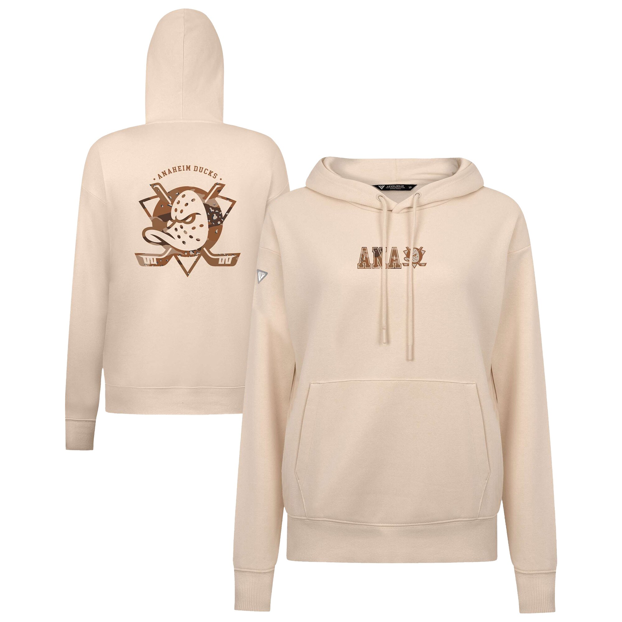 Women's Anaheim Ducks Levelwear Khaki Desert Camo Adorn Battalion Pullover Hoodie