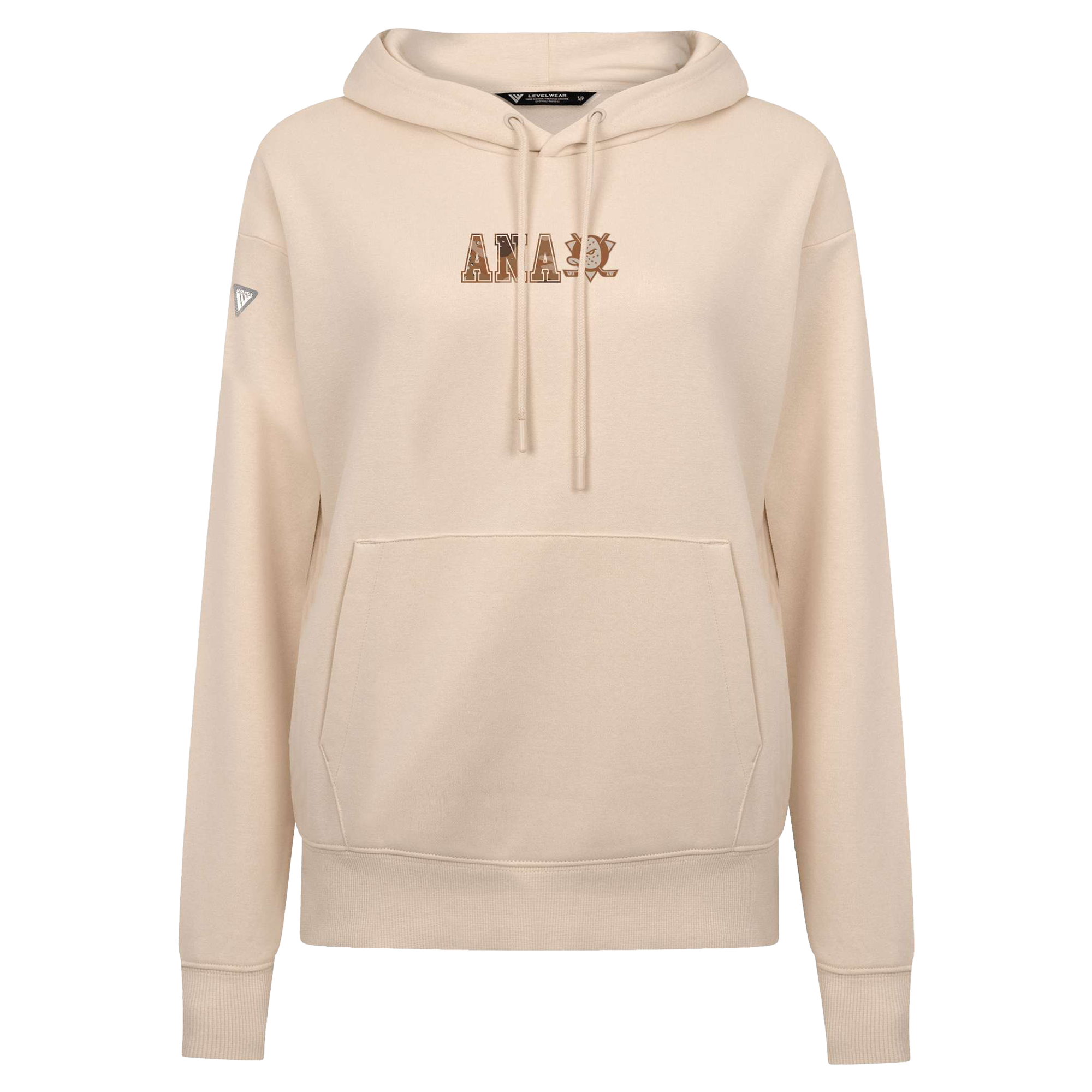 Women's Anaheim Ducks Levelwear Khaki Desert Camo Adorn Battalion Pullover Hoodie