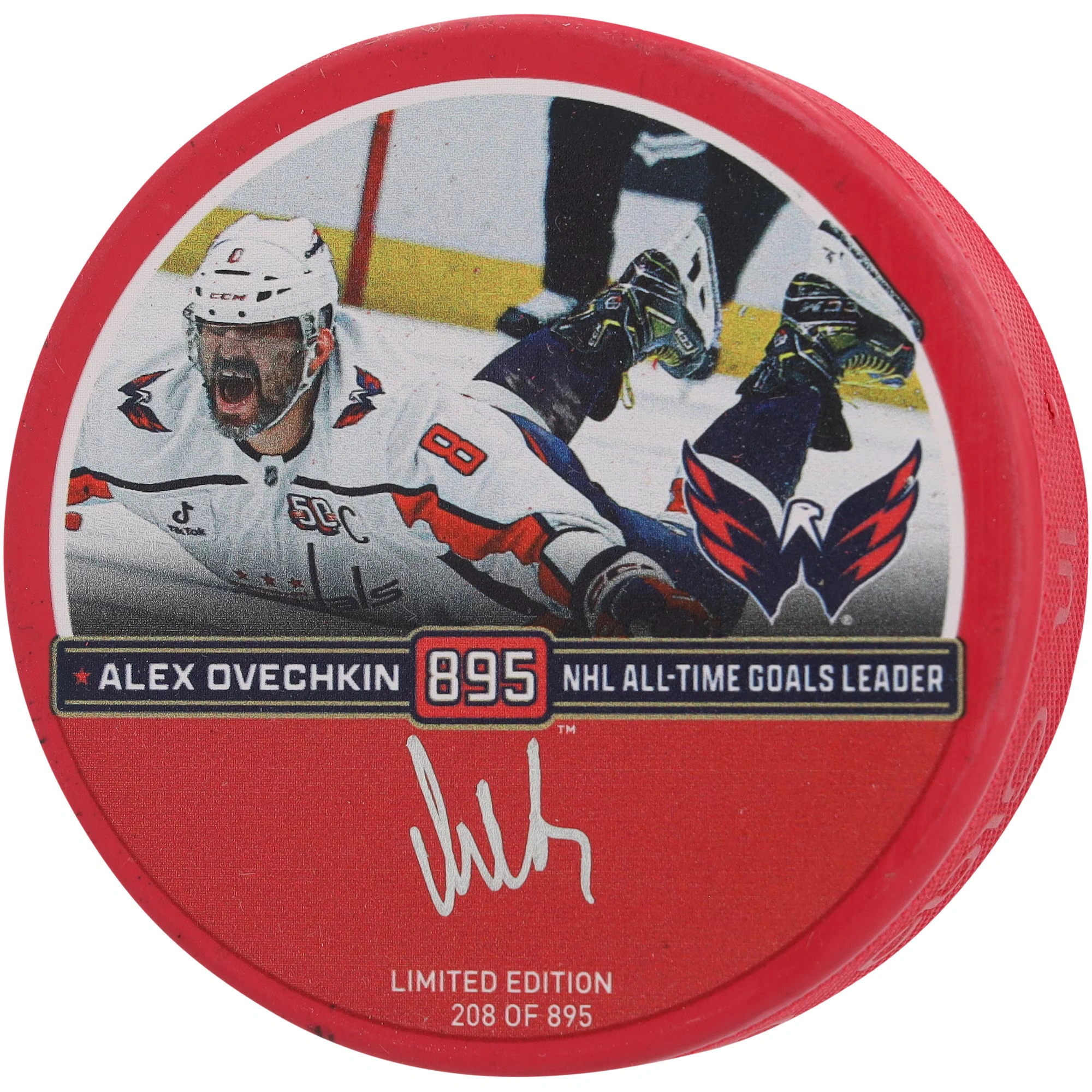 Alexander Ovechkin Washington Capitals Autographed Fanatics Authentic 895th Goal Red Hockey Puck - Limited Edition of 895
