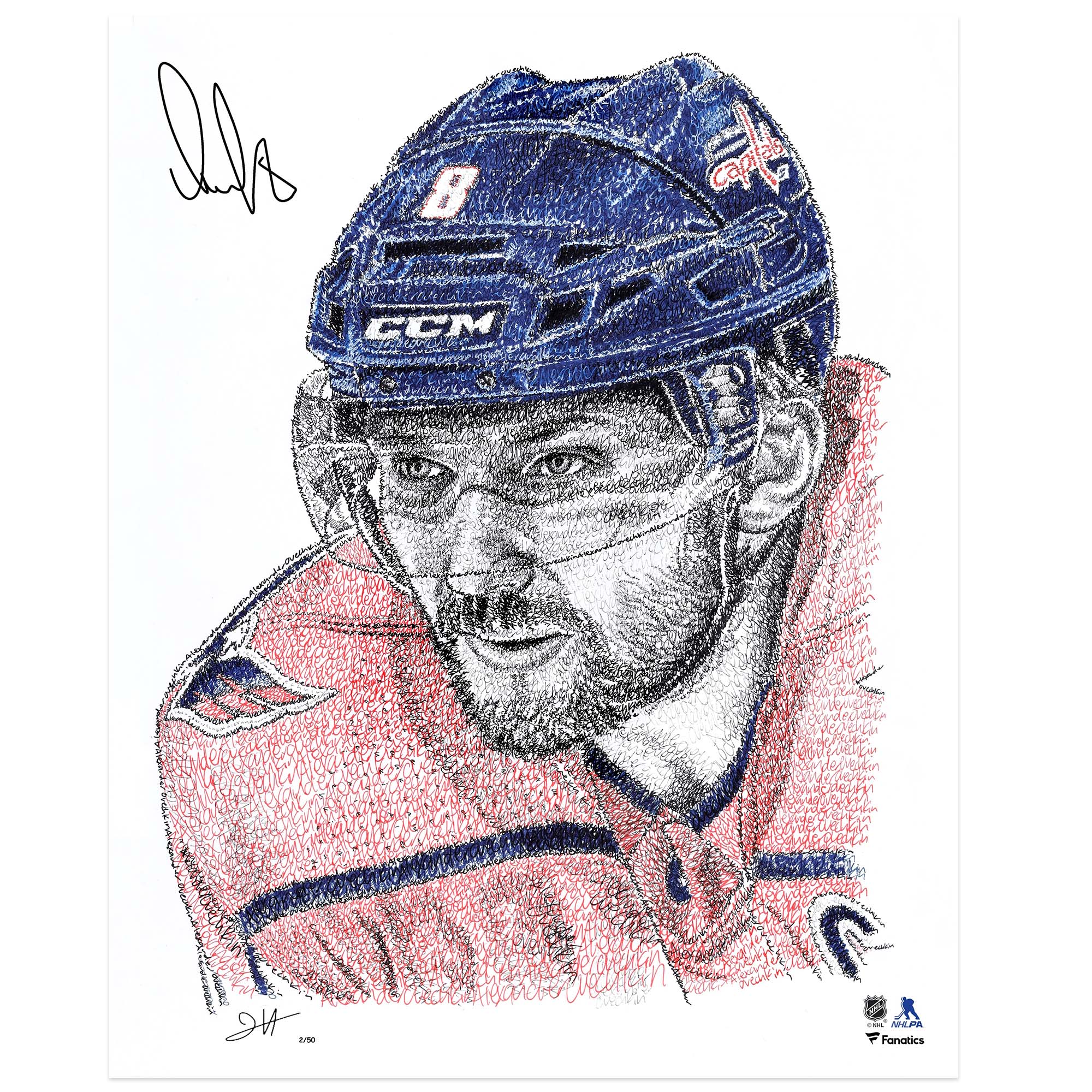 Alexander Ovechkin Washington Capitals Autographed Fanatics Authentic 16" x 20" Photo Print - Art by Jayce Hall - Limited Edition of 50