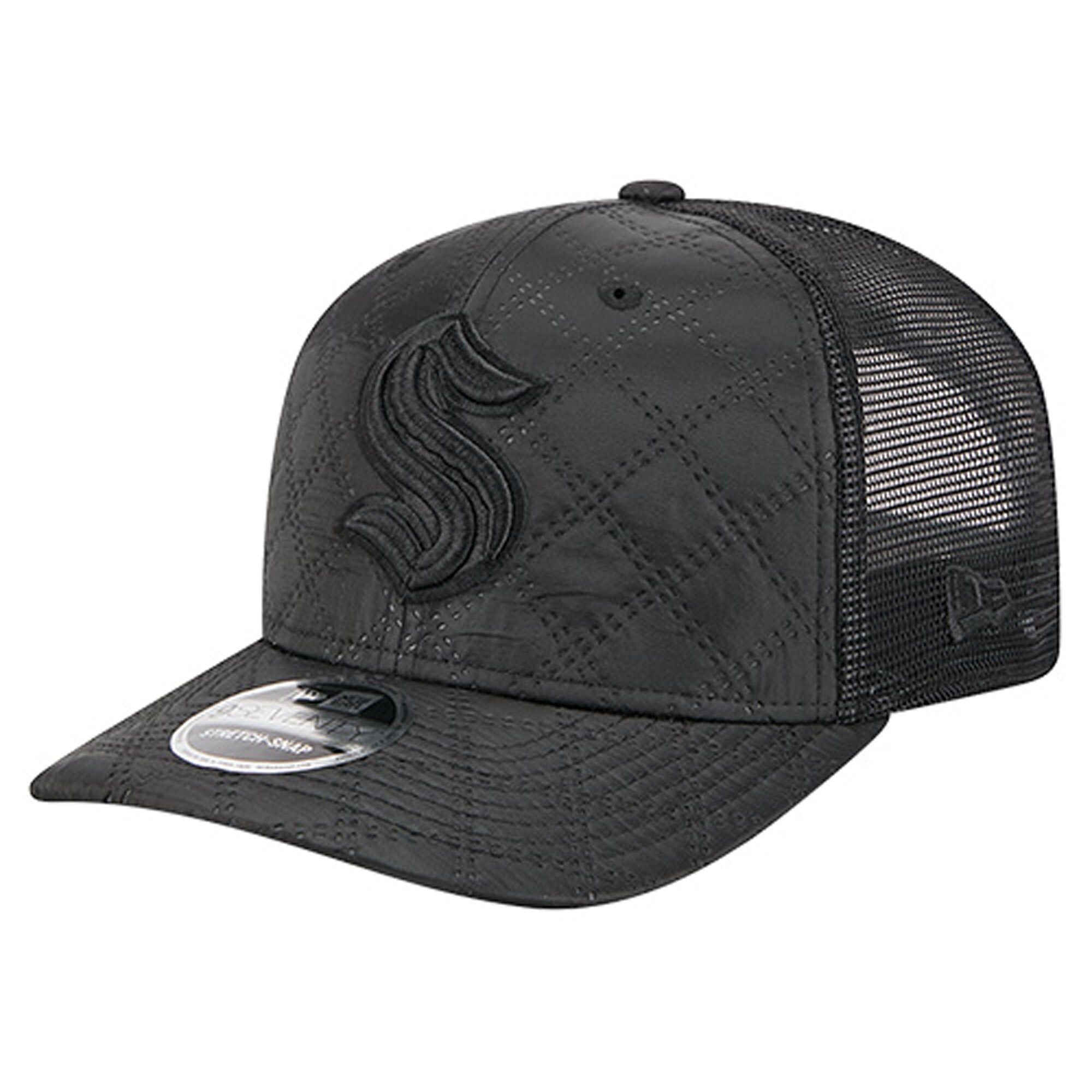Men's Seattle Kraken  New Era Black Quilted Nylon 9SEVENTY Adjustable Trucker Hat
