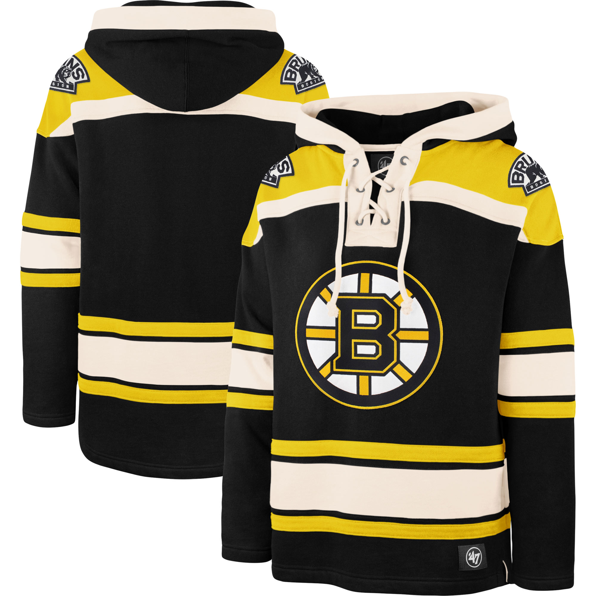 Men's Boston Bruins  '47 Black Superior Lacer Lace-up Hoodie