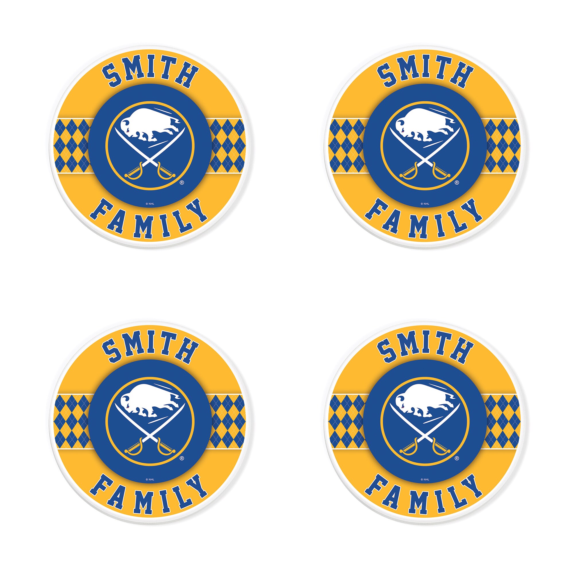 Buffalo Sabres 4" Personalized Circular Coasters 4-Pack Set