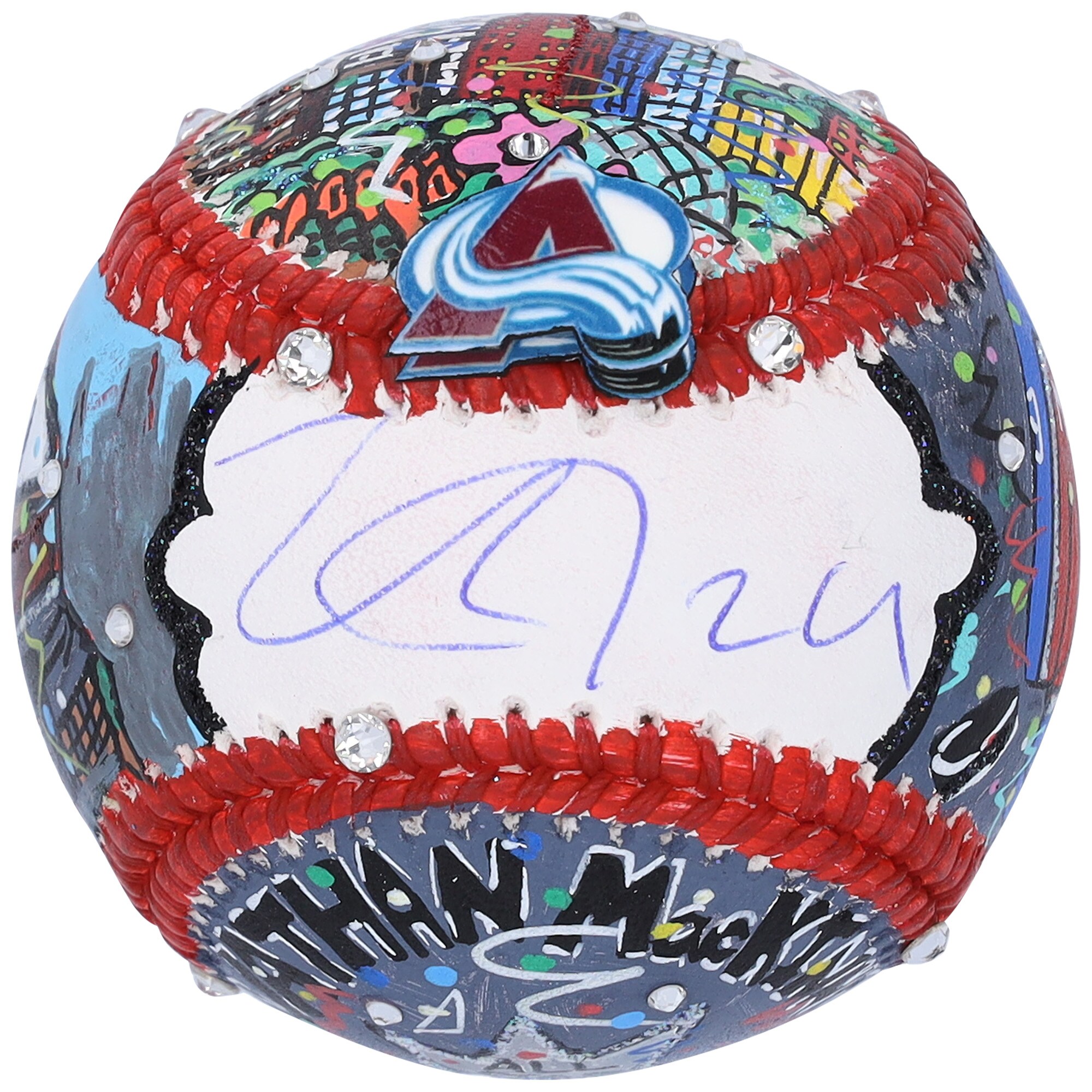 Nathan MacKinnon Colorado Avalanche Autographed Fanatics Authentic Baseball - Hand Painted by Artist Charles Fazzino