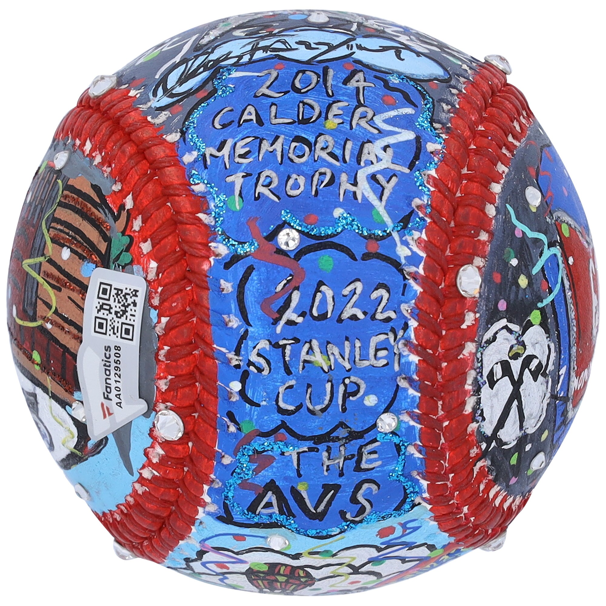 Nathan MacKinnon Colorado Avalanche Autographed Fanatics Authentic Baseball - Hand Painted by Artist Charles Fazzino