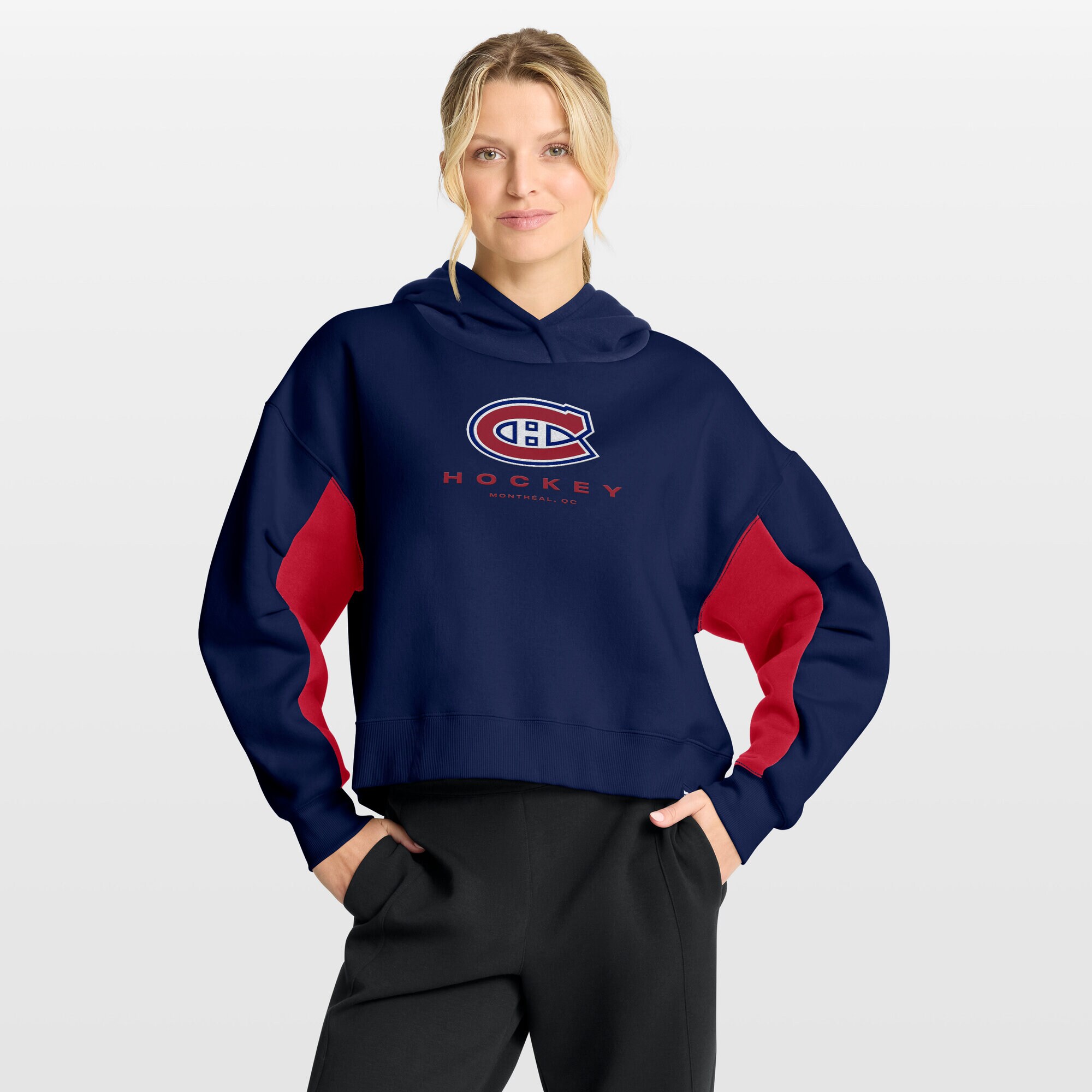 Women's Montreal Canadiens Fanatics Navy Back Check Boxy Hoodie
