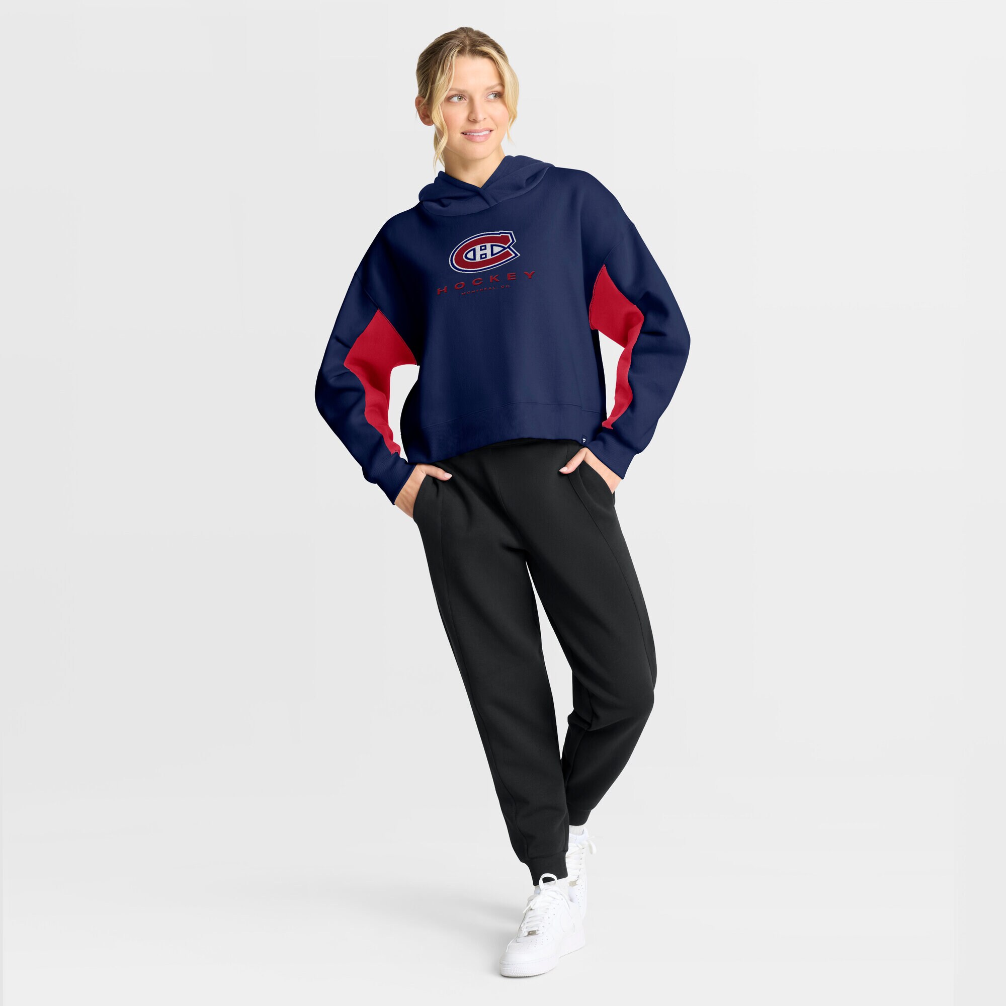 Women's Montreal Canadiens Fanatics Navy Back Check Boxy Hoodie