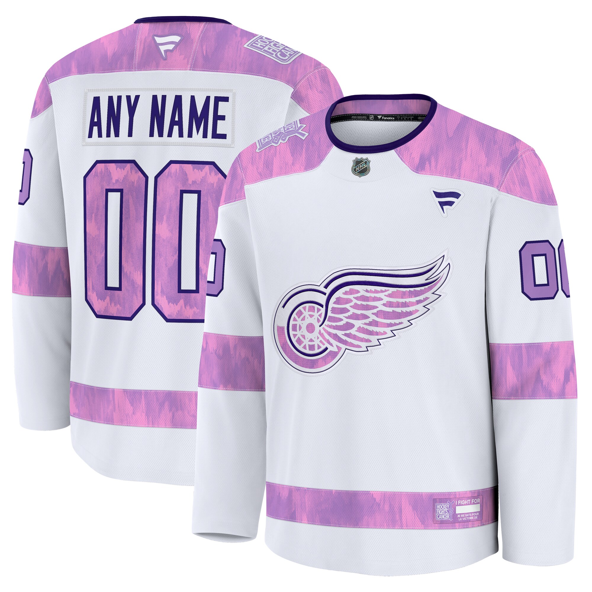 Men's Detroit Red Wings  Fanatics White 2024 Hockey Fights Cancer Custom Practice Jersey