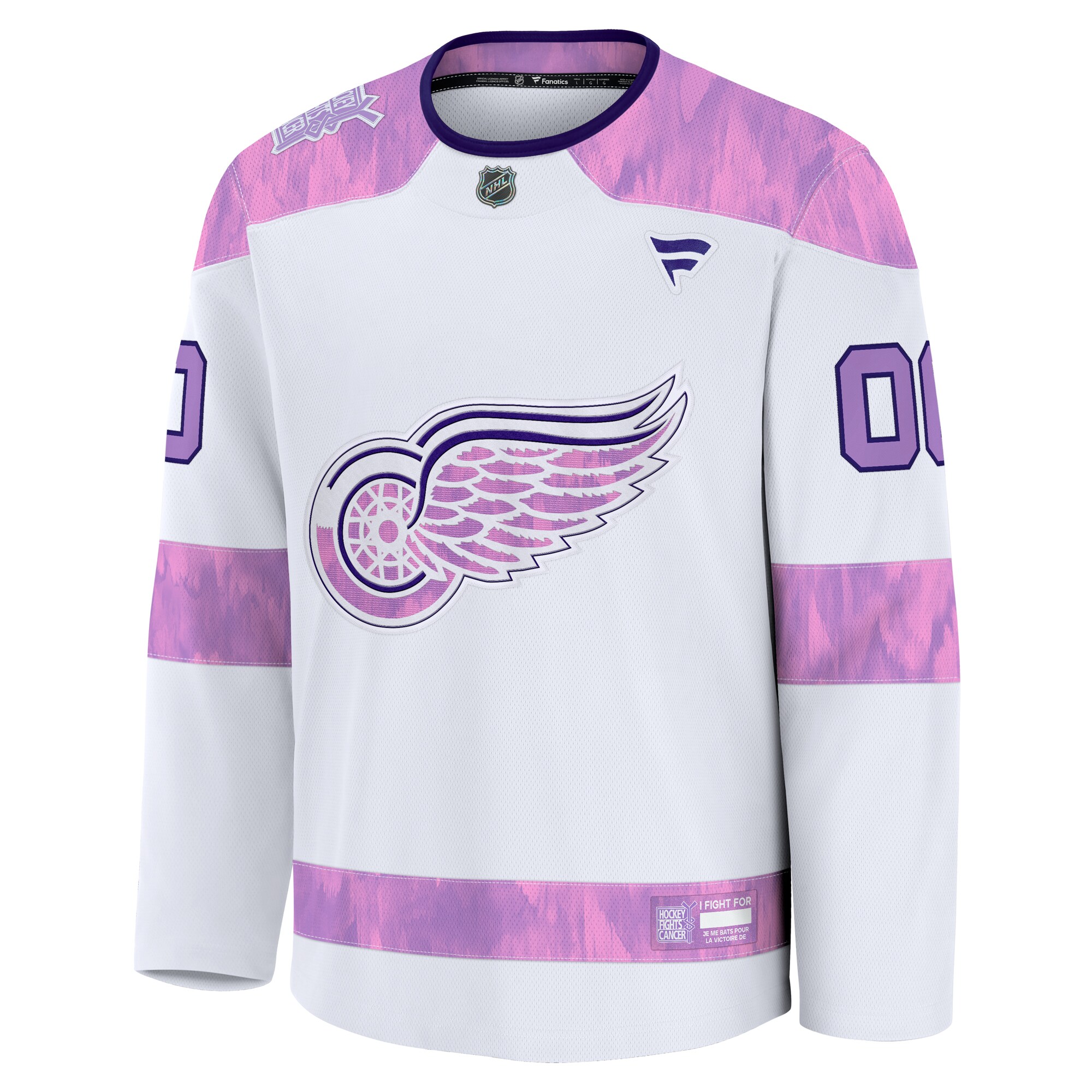 Men's Detroit Red Wings  Fanatics White 2024 Hockey Fights Cancer Custom Practice Jersey