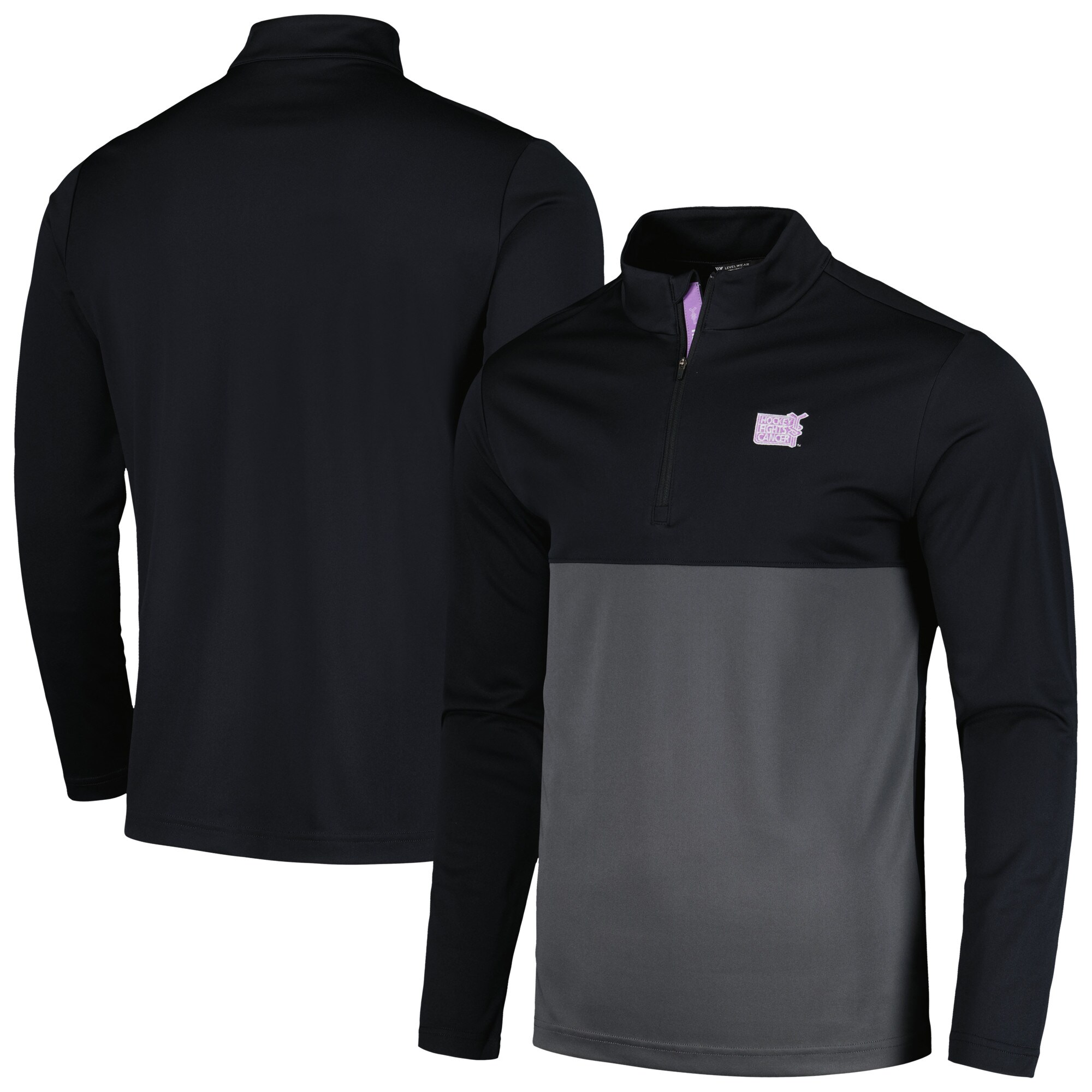 Men's NHL Levelwear Black 2023 Hockey Fights Cancer Pursue Logo Quarter-Zip Top