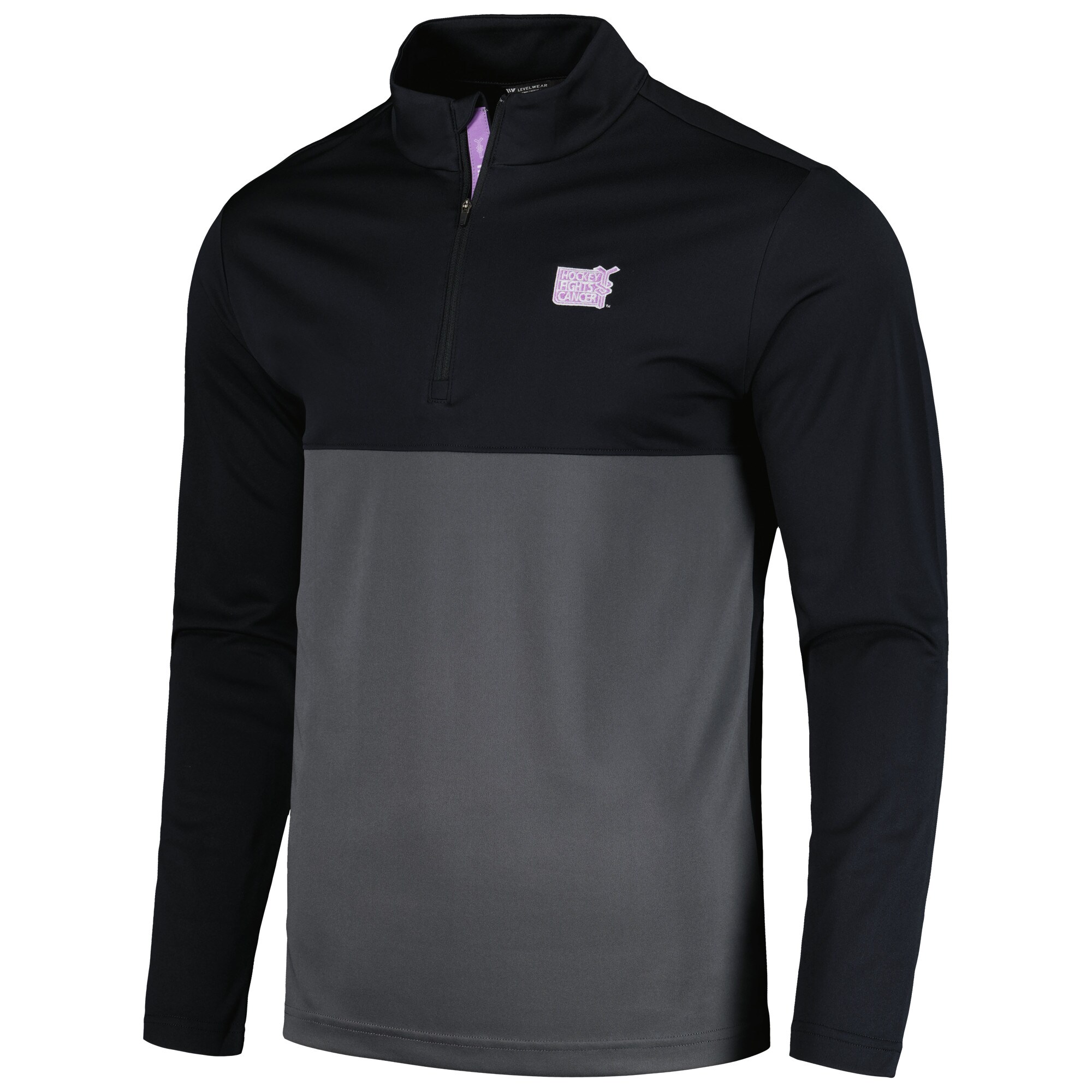 Men's NHL Levelwear Black 2023 Hockey Fights Cancer Pursue Logo Quarter-Zip Top