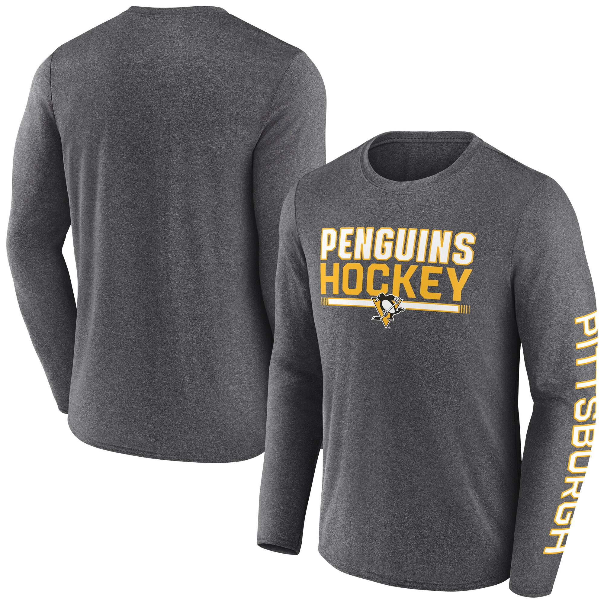 Men's Pittsburgh Penguins Fanatics Heather Charcoal Sweep Iconic Synthetic Long Sleeve T-Shirt