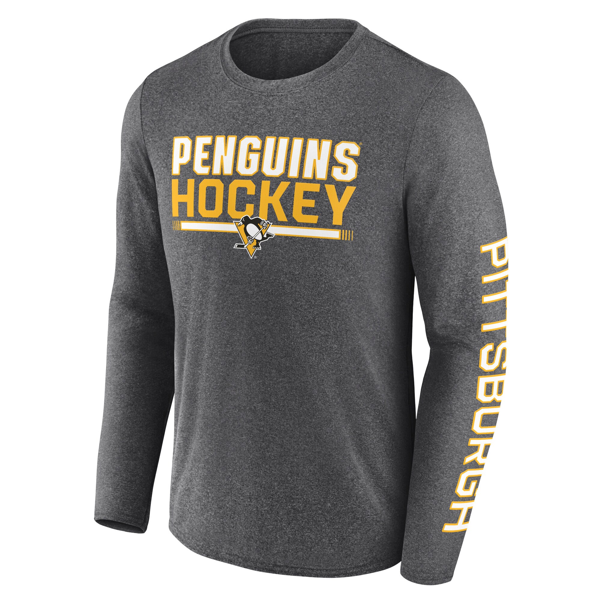 Men's Pittsburgh Penguins Fanatics Heather Charcoal Sweep Iconic Synthetic Long Sleeve T-Shirt