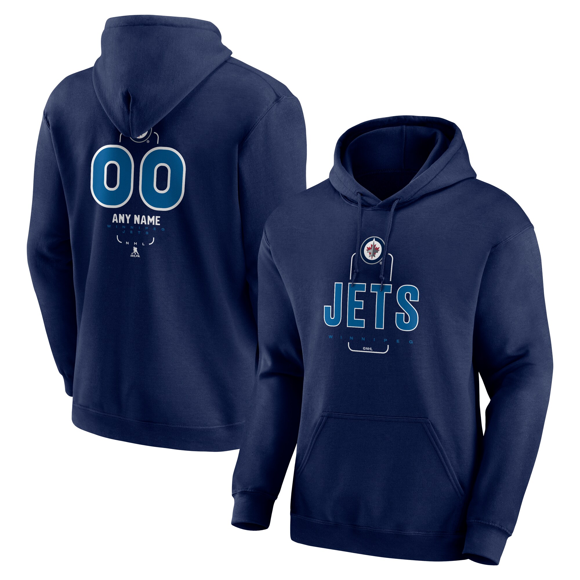 Men's Winnipeg Jets Navy Personalized Name & Number Midfielder Pullover Hoodie